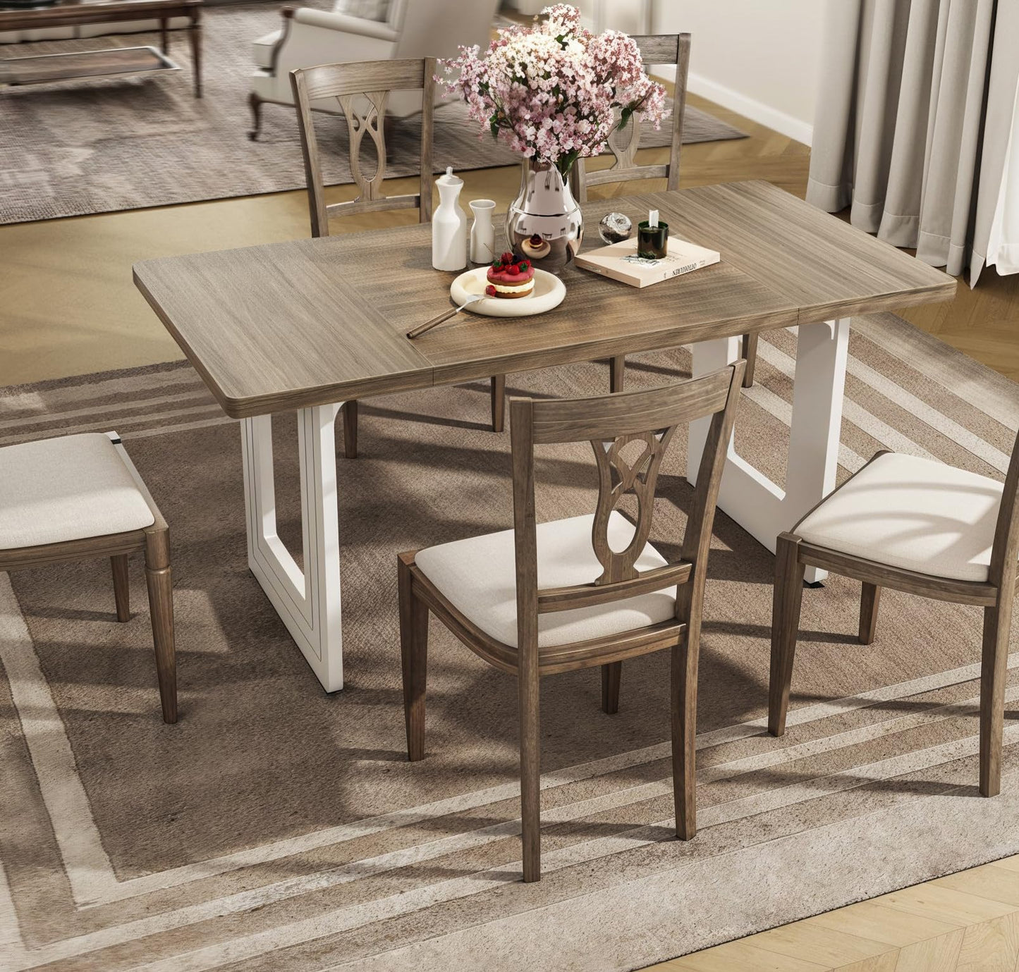 MARNUR 63" Modern Dinner Table for 6 People for Kitchen, Dining Room, Living Room