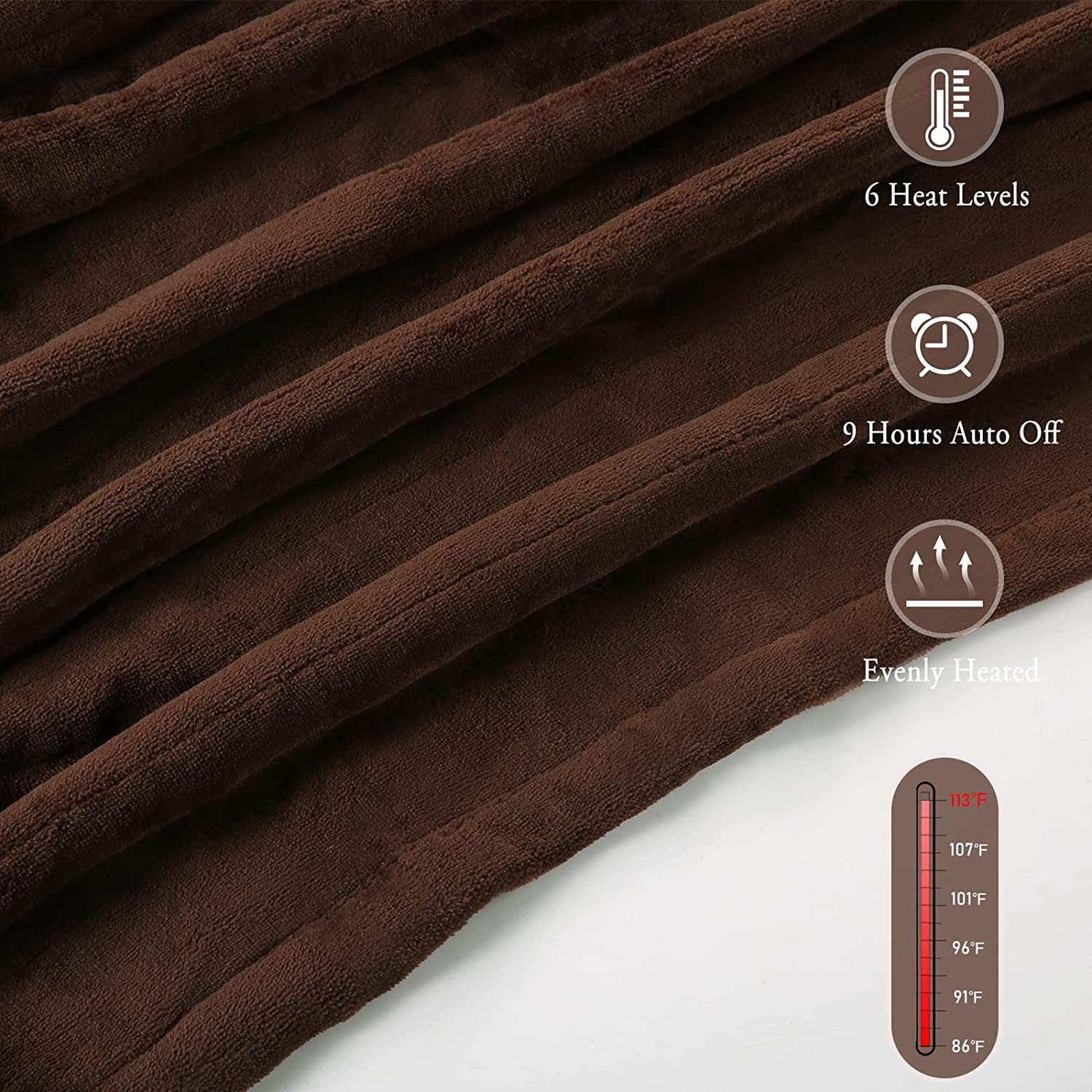 Load image into Gallery viewer, Electric Heated Blanket Electric Heated Throw, Heating Blanket with 6 Heating Levels & 9 Hours Auto-Off Time Setting, Soft Cozy Flannel Washable Blanket with Fast Heating, 84 x 90 Inches, Brown