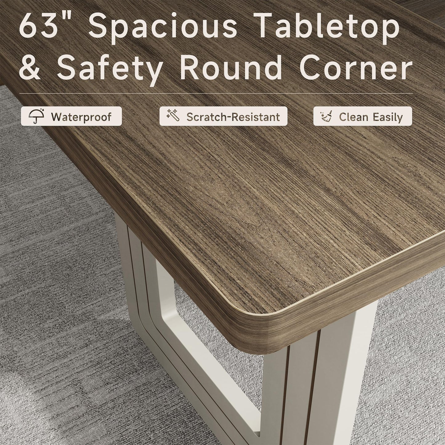 MARNUR 63" Modern Dinner Table for 6 People for Kitchen, Dining Room, Living Room
