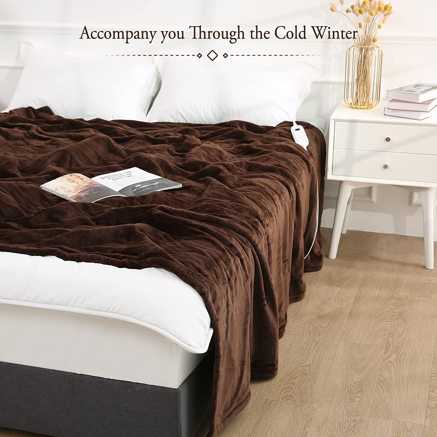 Load image into Gallery viewer, Electric Heated Blanket Electric Heated Throw, Heating Blanket with 6 Heating Levels & 9 Hours Auto-Off Time Setting, Soft Cozy Flannel Washable Blanket with Fast Heating, 84 x 90 Inches, Brown
