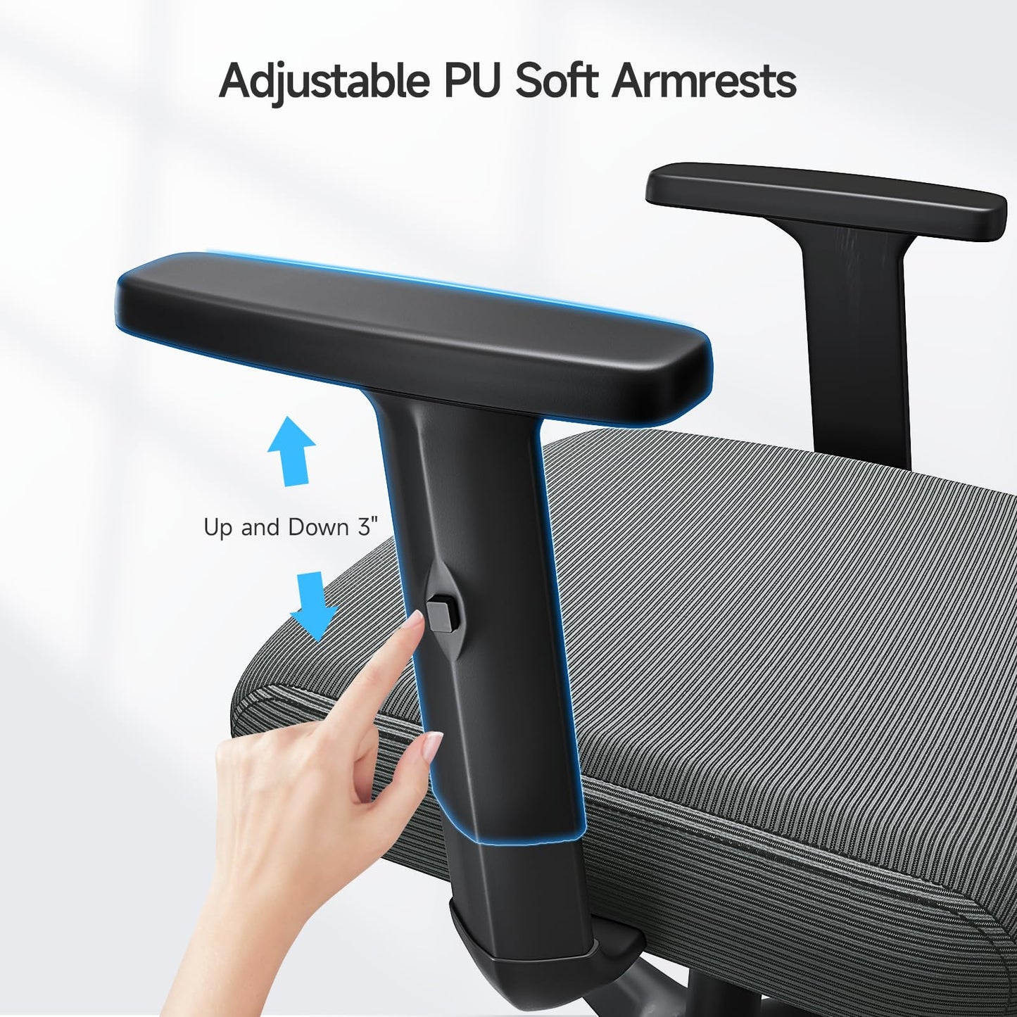 MARNUR Ergonomic Mesh Office Chair with Large Seat, High Back Office Chair with Tilt Lock Function, 2D Headrest, Adjustable Lumbar Support, Gray
