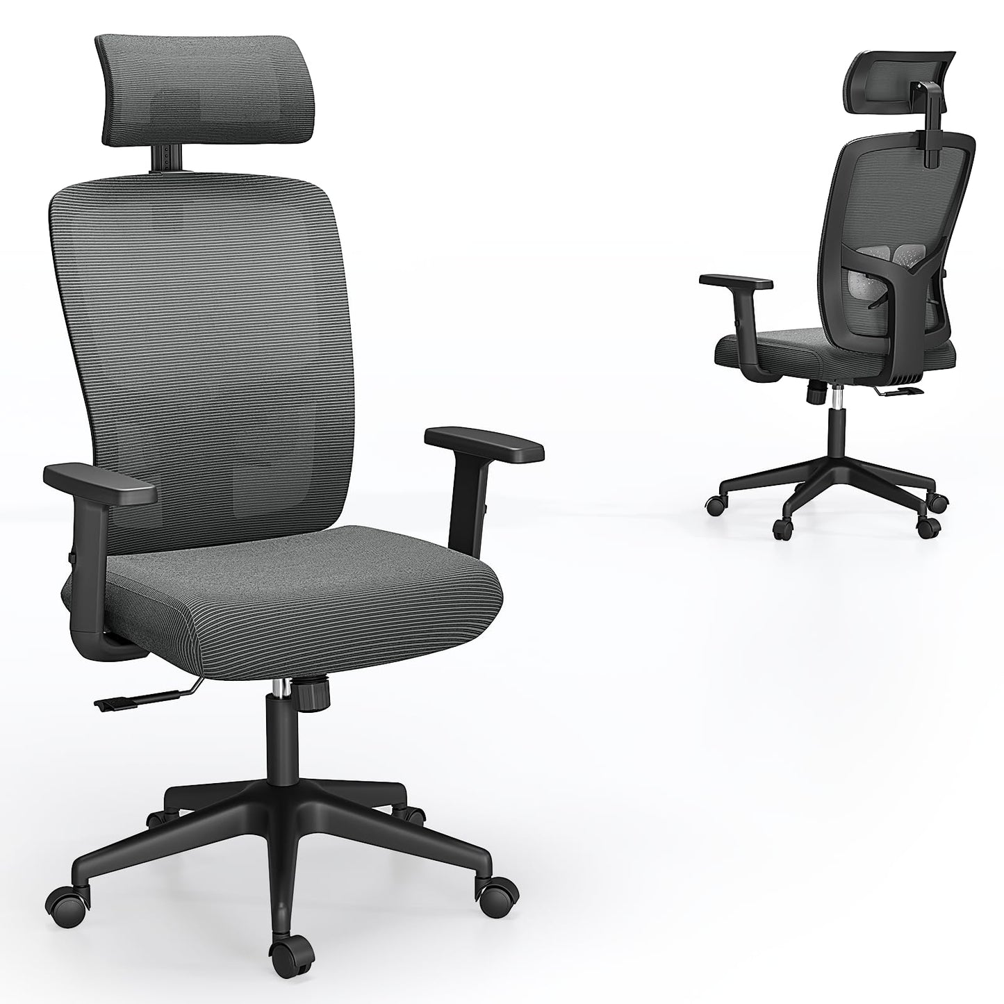 MARNUR Ergonomic Mesh Office Chair with Large Seat, High Back Office Chair with Tilt Lock Function, 2D Headrest, Adjustable Lumbar Support, Gray