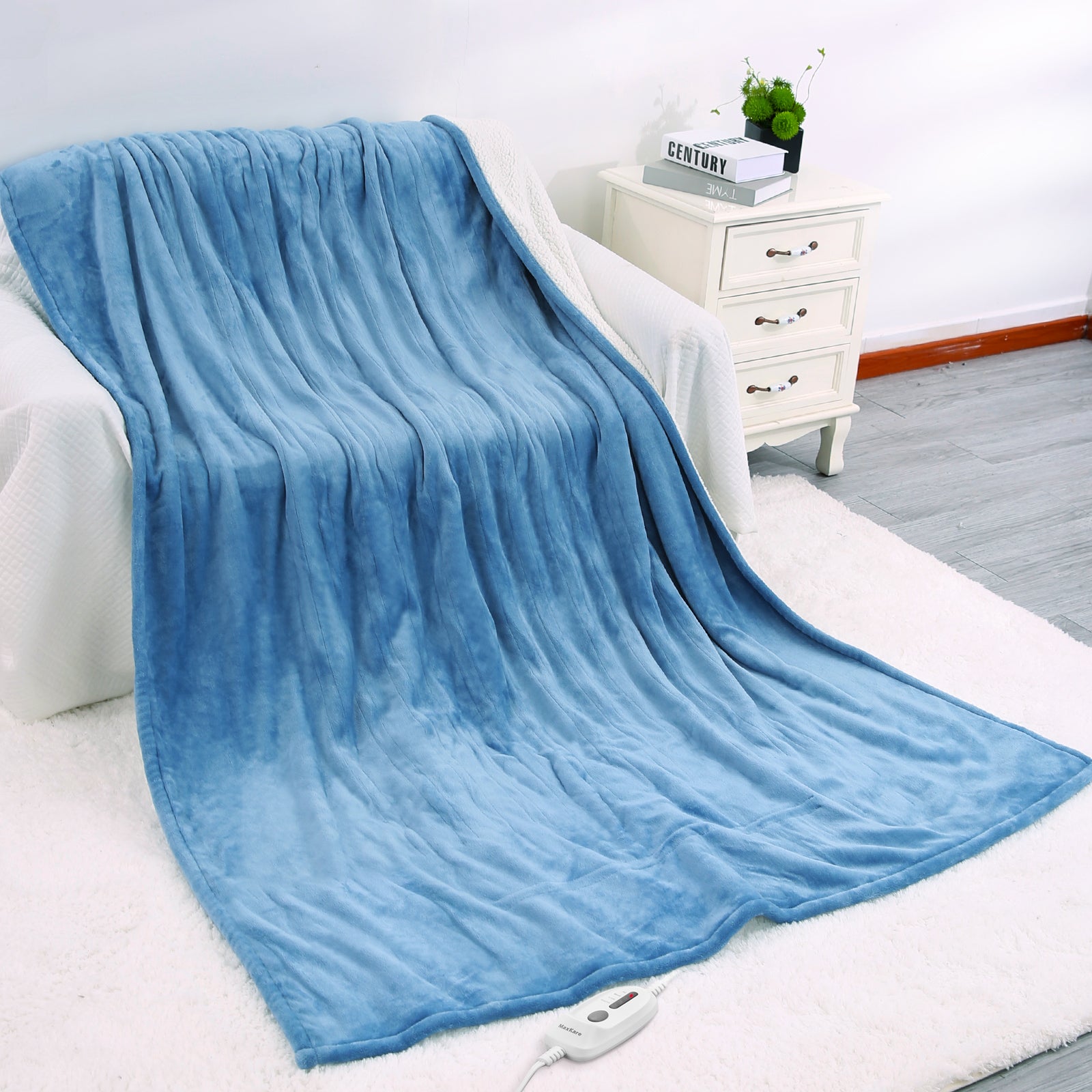 Load image into Gallery viewer, Electric Blanket Twin Size 62"x 84" Flannel Blanket, Fast Heating, 10 Hours Auto-Off, 4 Heat Settings, Machine Washable - Blue