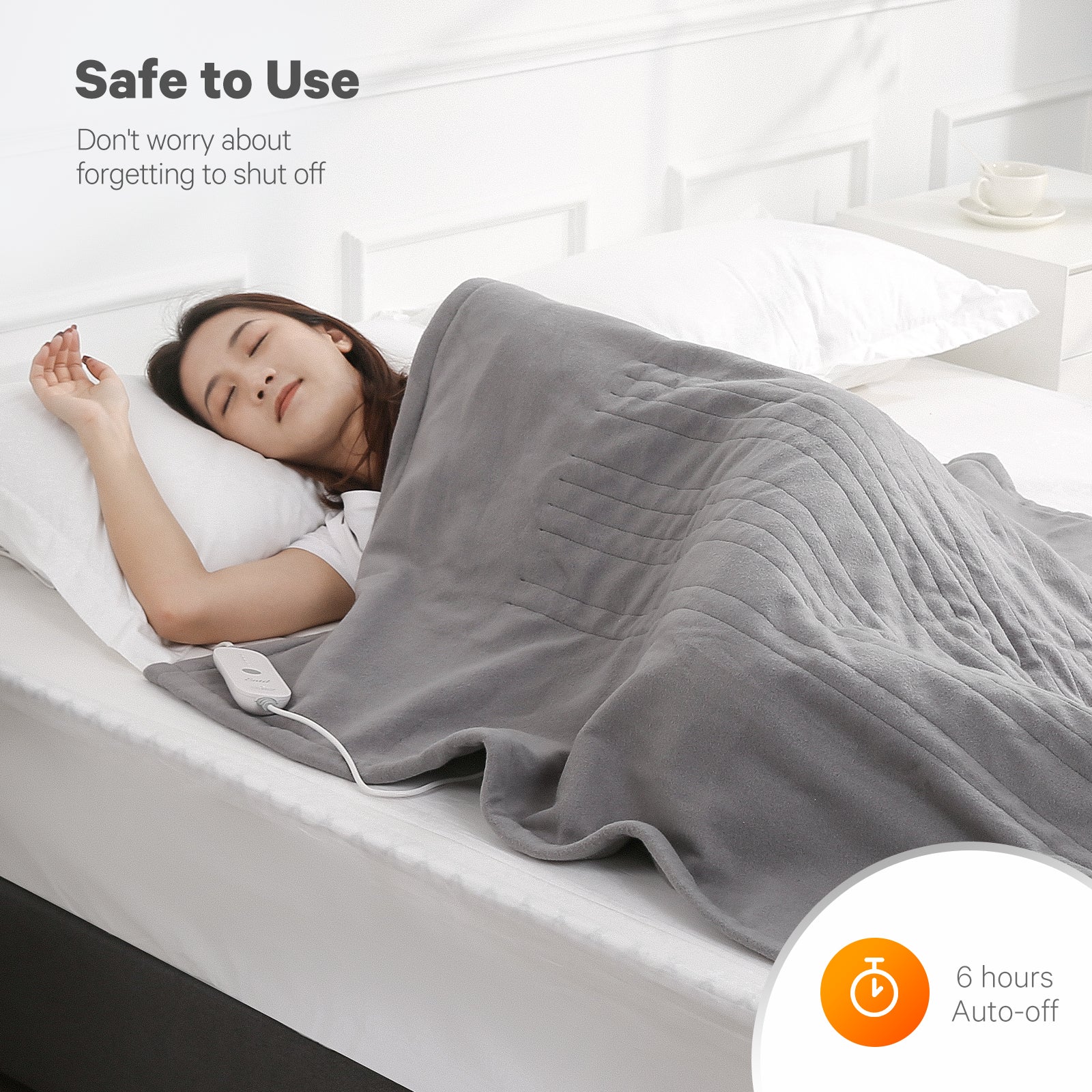 Load image into Gallery viewer, Electric Blanket Heated Throw Flannel & Sherpa Fast Heating Blanket 50" x 60", ETL Certification with 6 Heating Levels & 5 Auto-Off Timing Settings, Home Use & Machine Washable, Grey & White