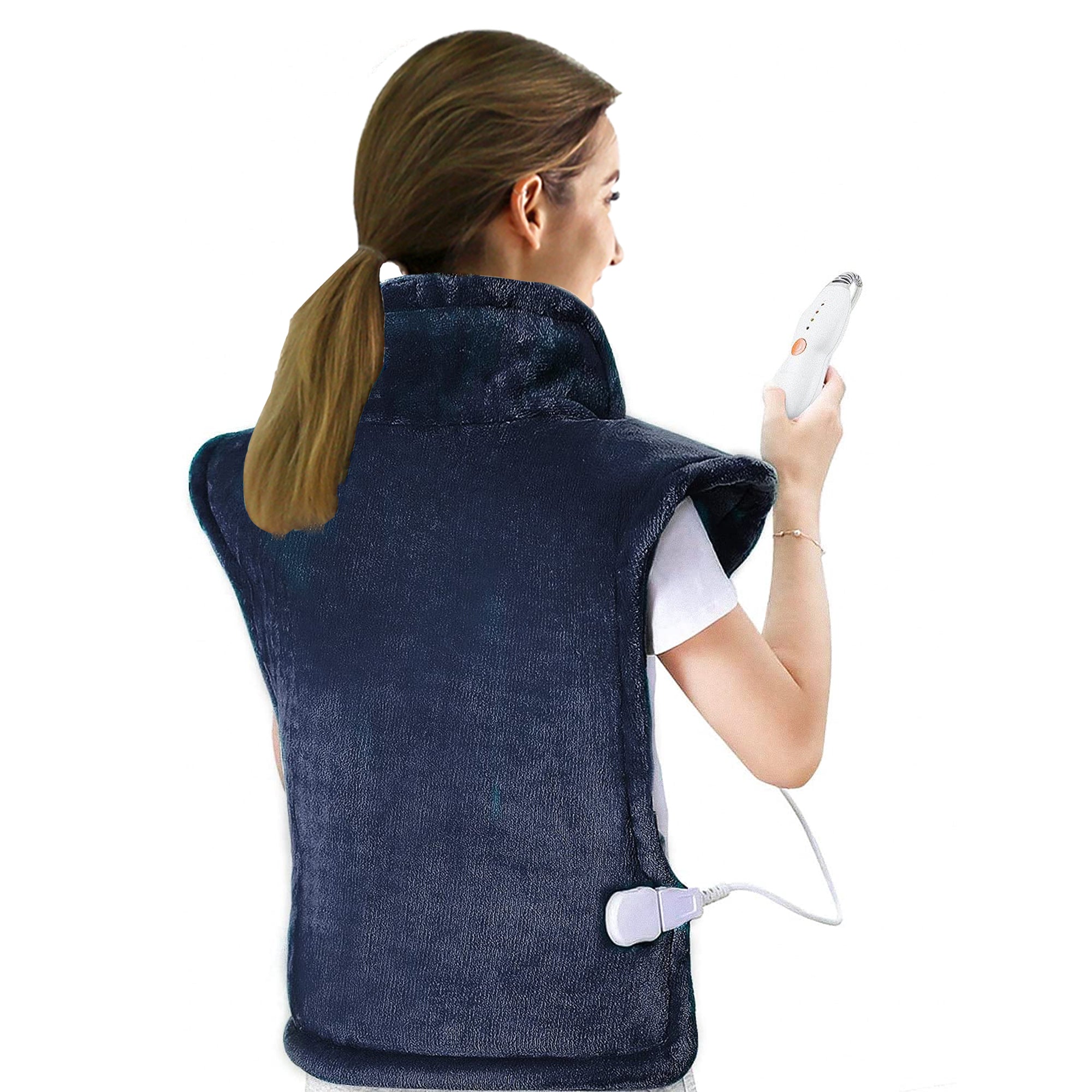 Load image into Gallery viewer, Heating Pad for Back and Shoulder, 24"x33" Heat Wrap, Fast-Heating, 4 Heat Settings, 2 Hours Auto Shut Off, Machine Washable -Navy Blue