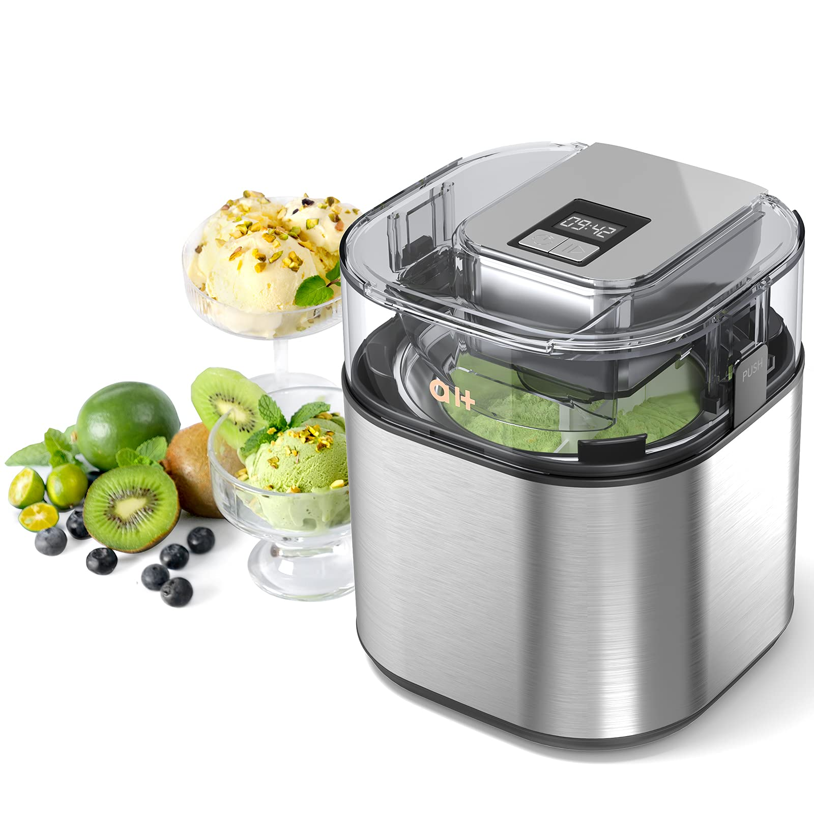 Load image into Gallery viewer, Ice Cream Maker Automatic Easy Homemade Electric Frozen Yogurt, Sorbet, Ice Cream Machine 1.5L Capacity with LCD Digital Display, Healthy Homemade DIY Food, Silver