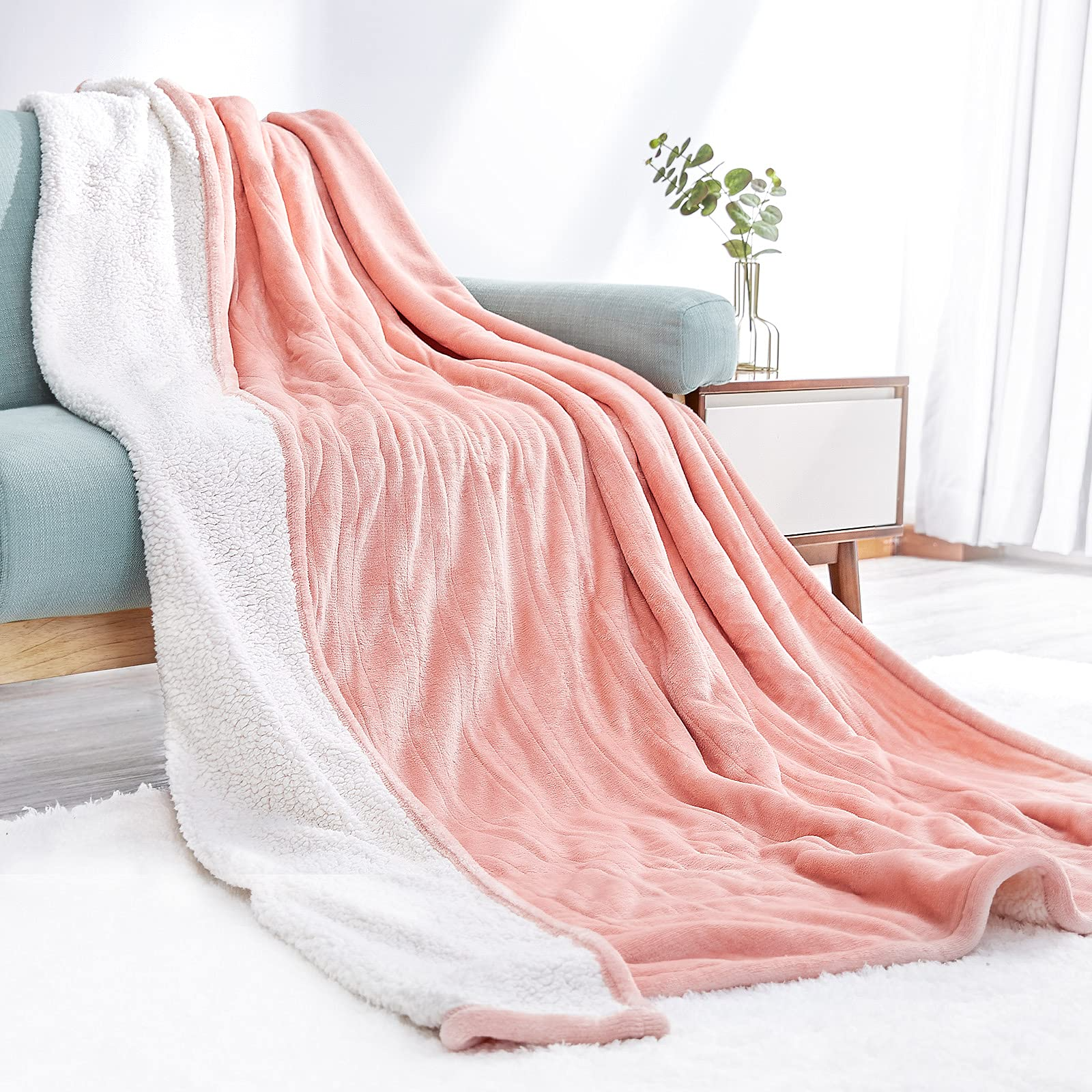 Load image into Gallery viewer, Electric Heated Blanket Twin Size 62"x 84" Flannel & Sherpa Reversible Blanket for Full Body with 10 Hours Auto Off & 4 Heat Settings, Fast Heating and Machine Washable, Home Office Use-Pink