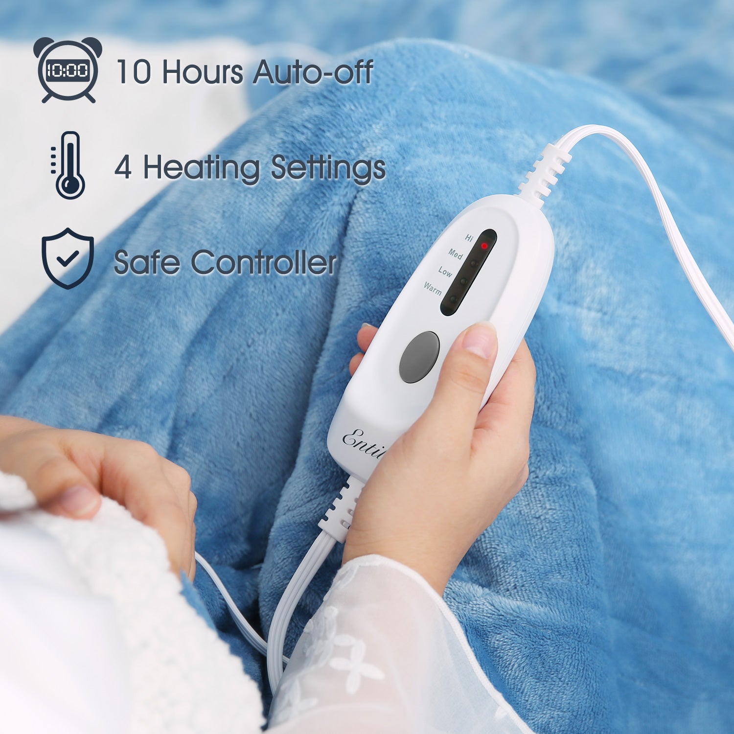 Load image into Gallery viewer, Electric Blanket Twin Size 62"x 84" Flannel Blanket, Fast Heating, 10 Hours Auto-Off, 4 Heat Settings, Machine Washable - Blue
