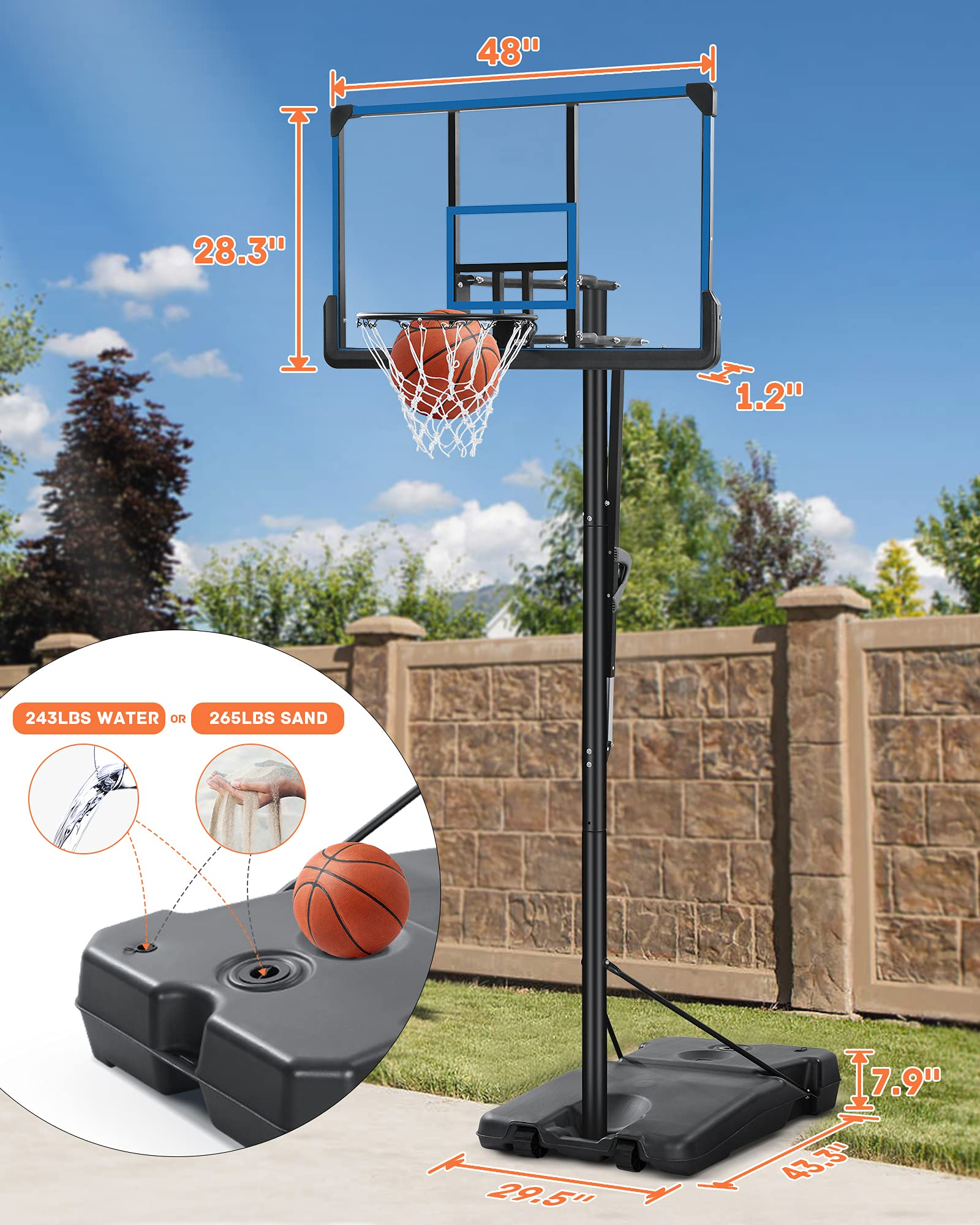 Load image into Gallery viewer, Basketball Hoop Outdoor Portable Basketball Goal & System 48 inch PC Backboard Adjustable from 7ft 6in - 10ft for Adults Teens Boys Outside