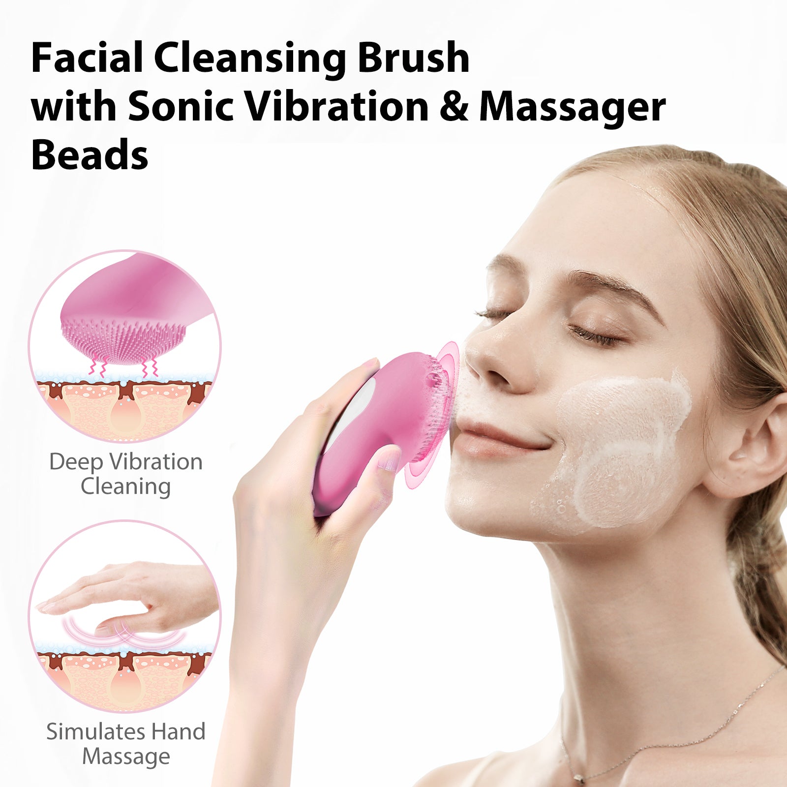 Load image into Gallery viewer, Facial Cleansing Brush, Soft Silicone, Ultrasonic Waterproof Face Cleansing Massager, 6 Function Modes with Rotating Magnetic Beads for Deep Cleansing Exfoliating, Rechargeable and Portable, Pink