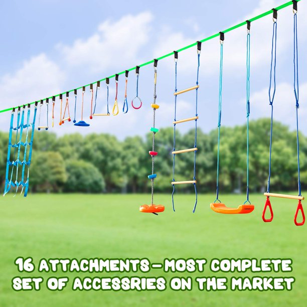 Load image into Gallery viewer, Ninja Warrior Obstacle Course for Kids Ninja Slackline Kit Backyard Outside with 2×55 ft Slackline 16 Accessories for Kids, Slackline Capacity 1320lbs with Adjustable Buckles Tree Protectors Carry Bag