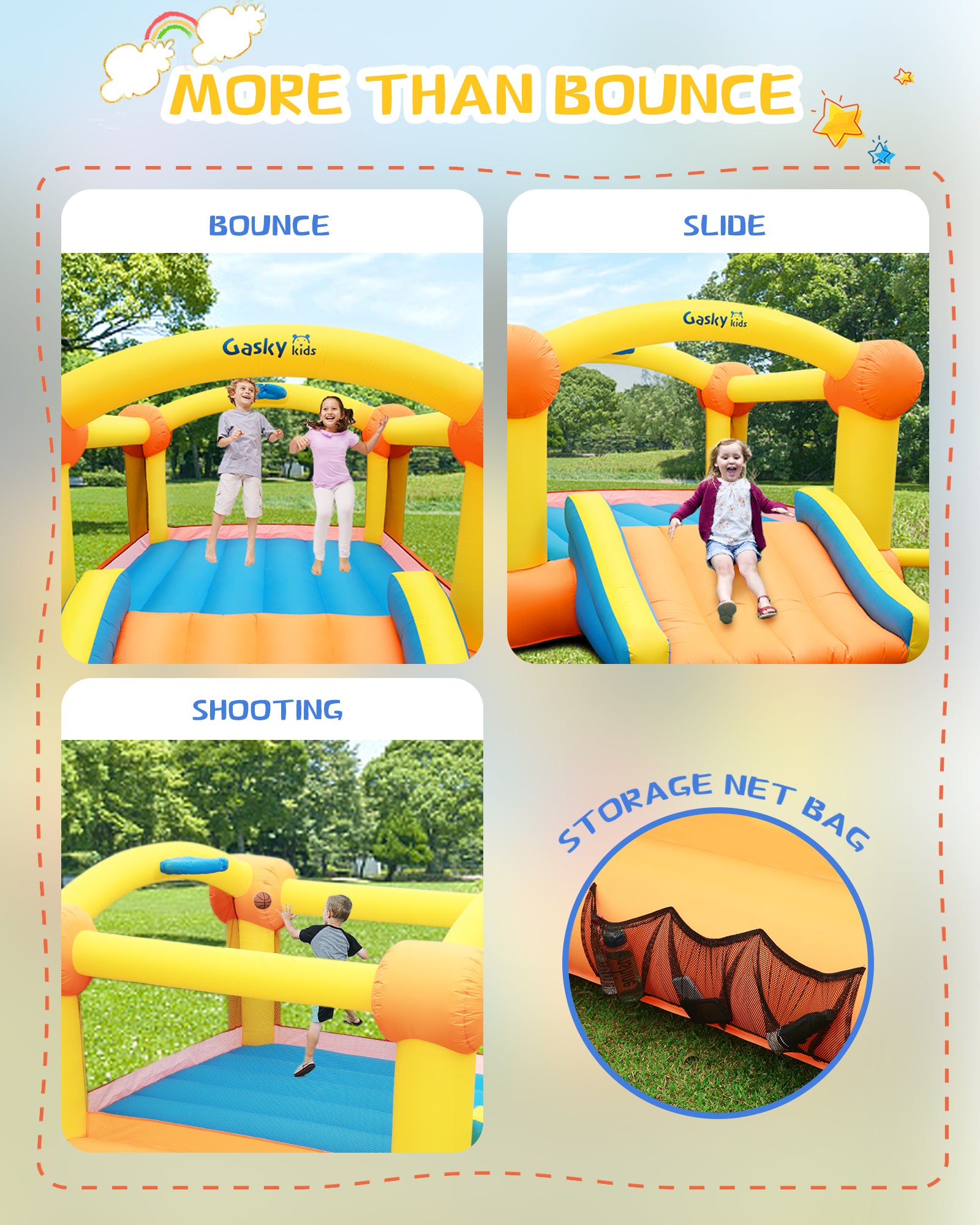 Load image into Gallery viewer, Bounce House Bouncy House Inflatable Bounce House Bouncing House 12x9x5.7FT Large Bouncing Area W Slide,Blower,Basketball Hoop, Repair Patches, Storage Bag for Ages 3-8 Years Kids Outdoor
