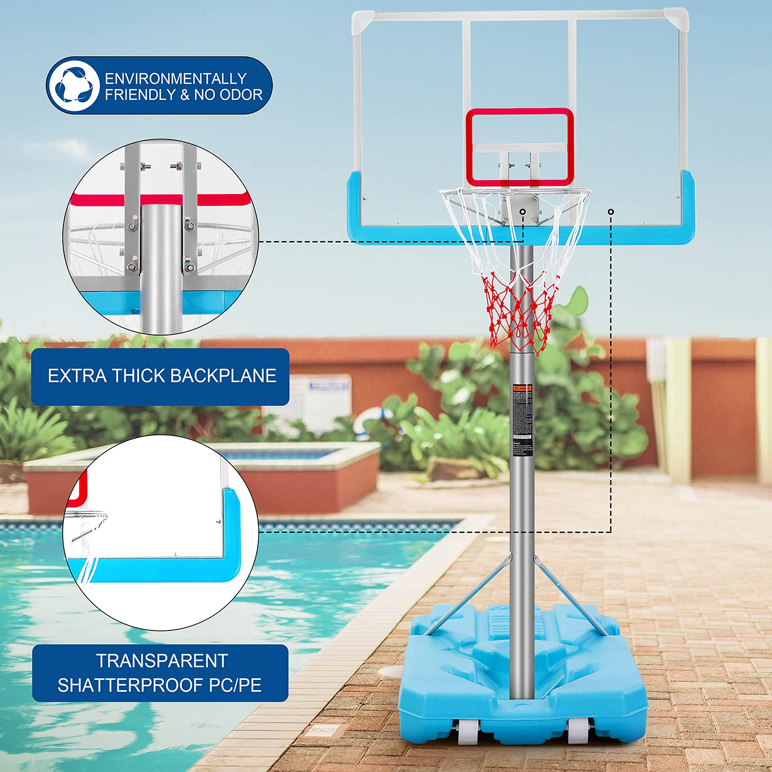 Load image into Gallery viewer, Poolside Basketball Hoop System Portable Swimming Pool Basketball Goal Set Game Stand Adjustable Height 47’’-79’’ Outdoor Indoor for Kid Adult W PVC Shatterproof Backboard Basketball Rim Net