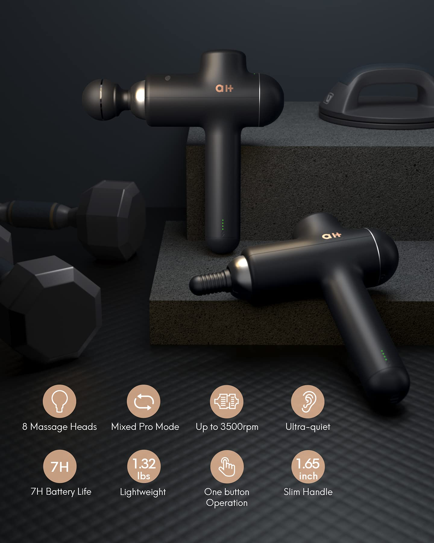 Load image into Gallery viewer, Massage Gun for Athletes, Deep Tissue Muscle Massager, High-Intensity Percussion and Ultra Slim Design for Long Time Handheld, 8 Heads with Therapeutic Mixed Mode, Portable Waterproof Travel Bag