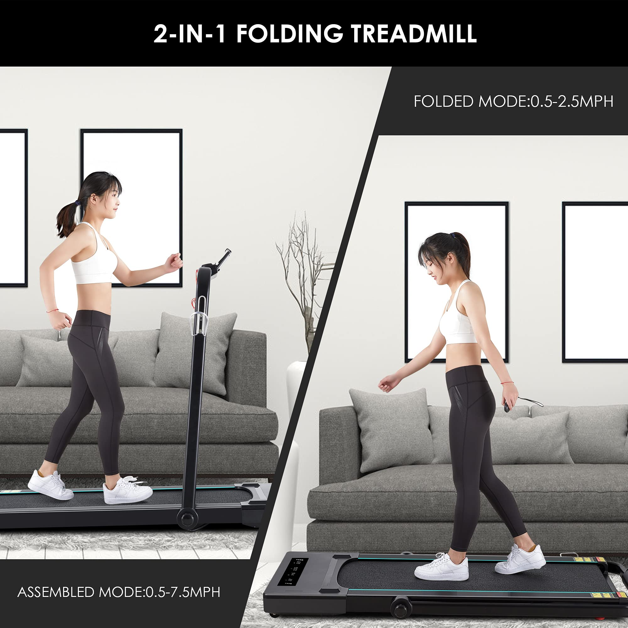 Load image into Gallery viewer, Under Desk Treadmill 17'' Treadmill Folding Electric Treadmill for Home/Office 2-in-1 Walking Running Machine with Remote Control Installation-Free Space Saving