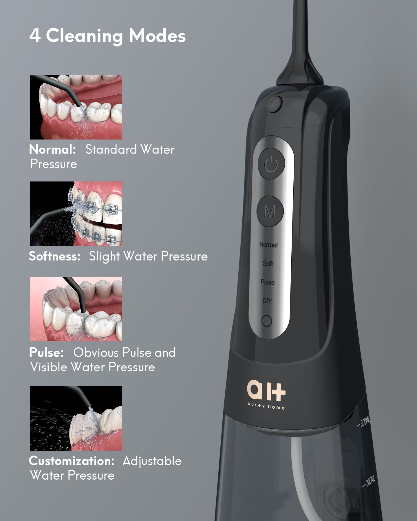 Load image into Gallery viewer, Water Flosser Cordless Portable Oral Irrigator with 4 Cleaning Modes, Removable Water Tank of 300 ML, 360-Degree Rotation, 7 Multifunctional Heads, USB Rechargeable, Black
