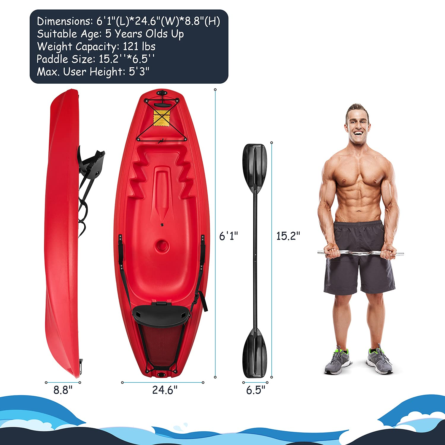Load image into Gallery viewer, Kids Kayak Youth Kayak with Paddle Weight Capacity of 121 lbs Foldable Back Rest Cup Holders Storage Hatches
