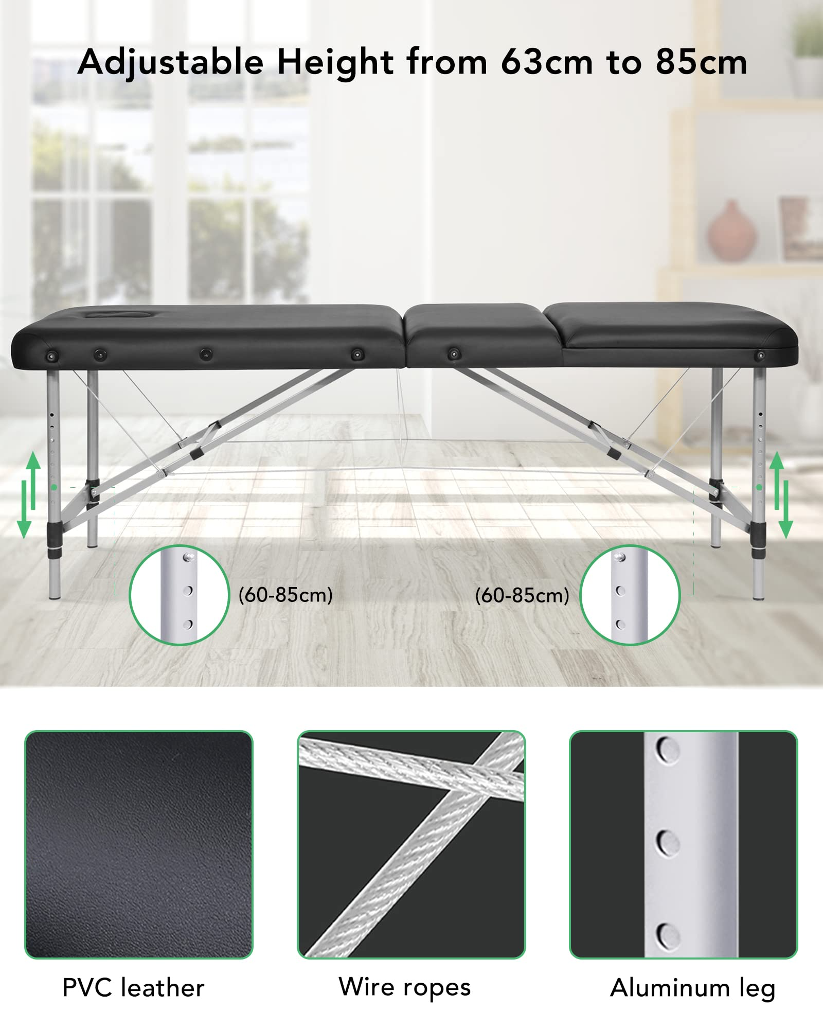 Load image into Gallery viewer, Massage Table Aluminum Foldable Massage Bed Ergonomically Height Adjustable with Carrying Bag Slowly Rebounding Foam Leather Cover for massage for Home Use