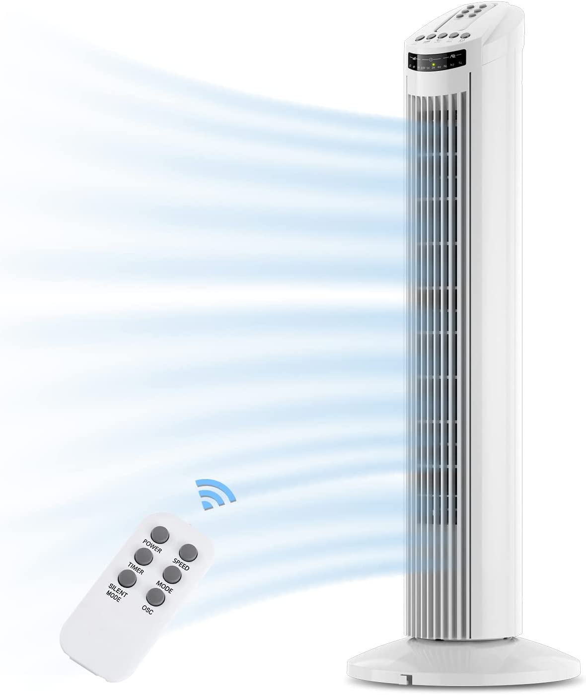 Load image into Gallery viewer, 30" Tower Fan 90° Oscillating Fan 60dB Quiet Cooling Fan with Remote Control 3 Speeds 3 Wind Modes Timer for Bedroom - White