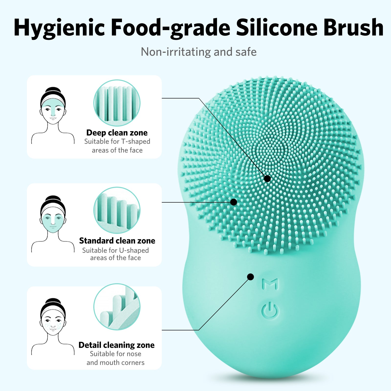 Load image into Gallery viewer, Facial Cleansing Brush, Soft Silicone, Ultrasonic Waterproof Face Cleansing Massager, 6 Function Modes with Rotating Magnetic Beads for Deep Cleansing Exfoliating, Rechargeable and Portable, Cyan