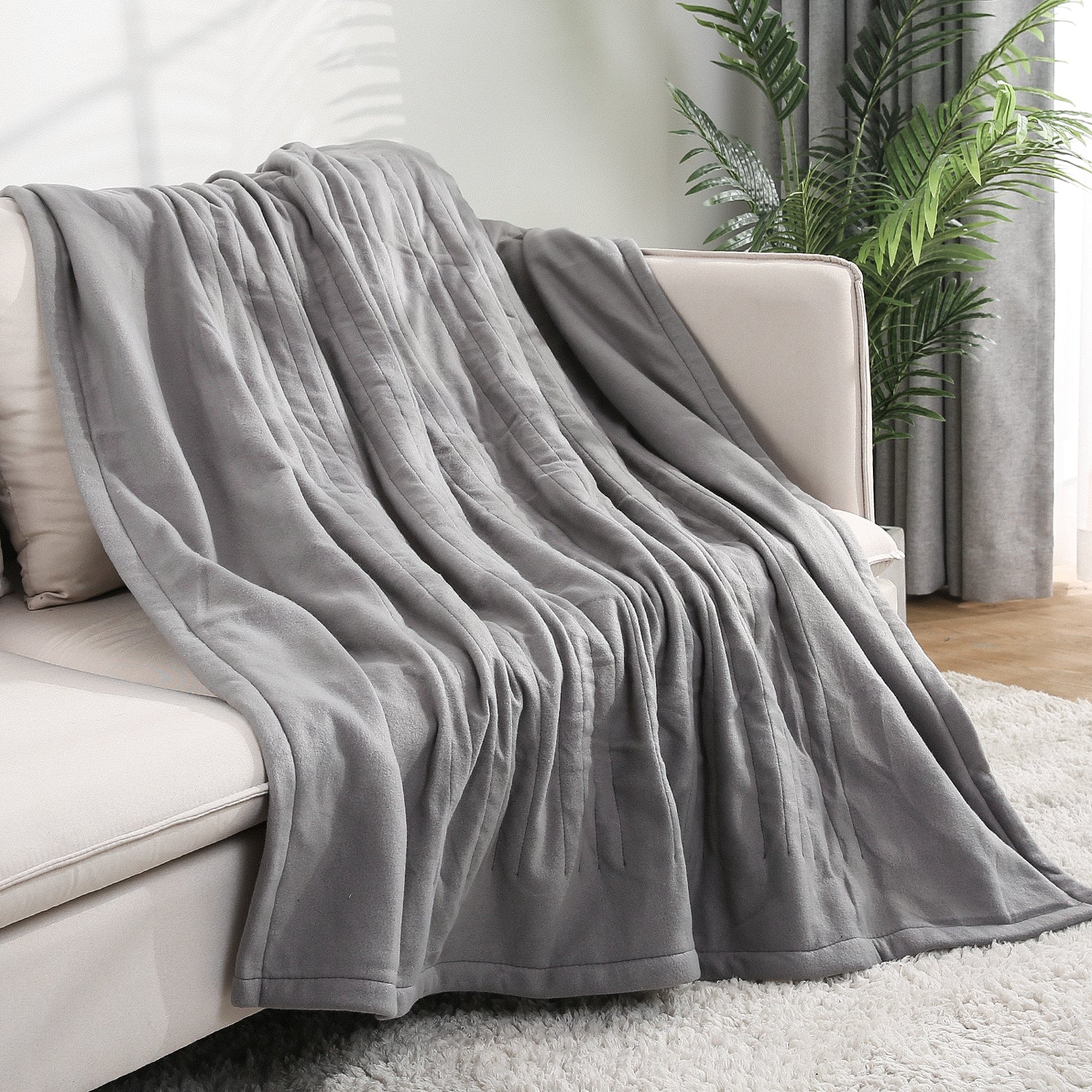 Load image into Gallery viewer, Electric Blanket Heated Throw Flannel & Sherpa Fast Heating Blanket 50" x 60", ETL Certification with 6 Heating Levels & 5 Auto-Off Timing Settings, Home Use & Machine Washable, Grey & White