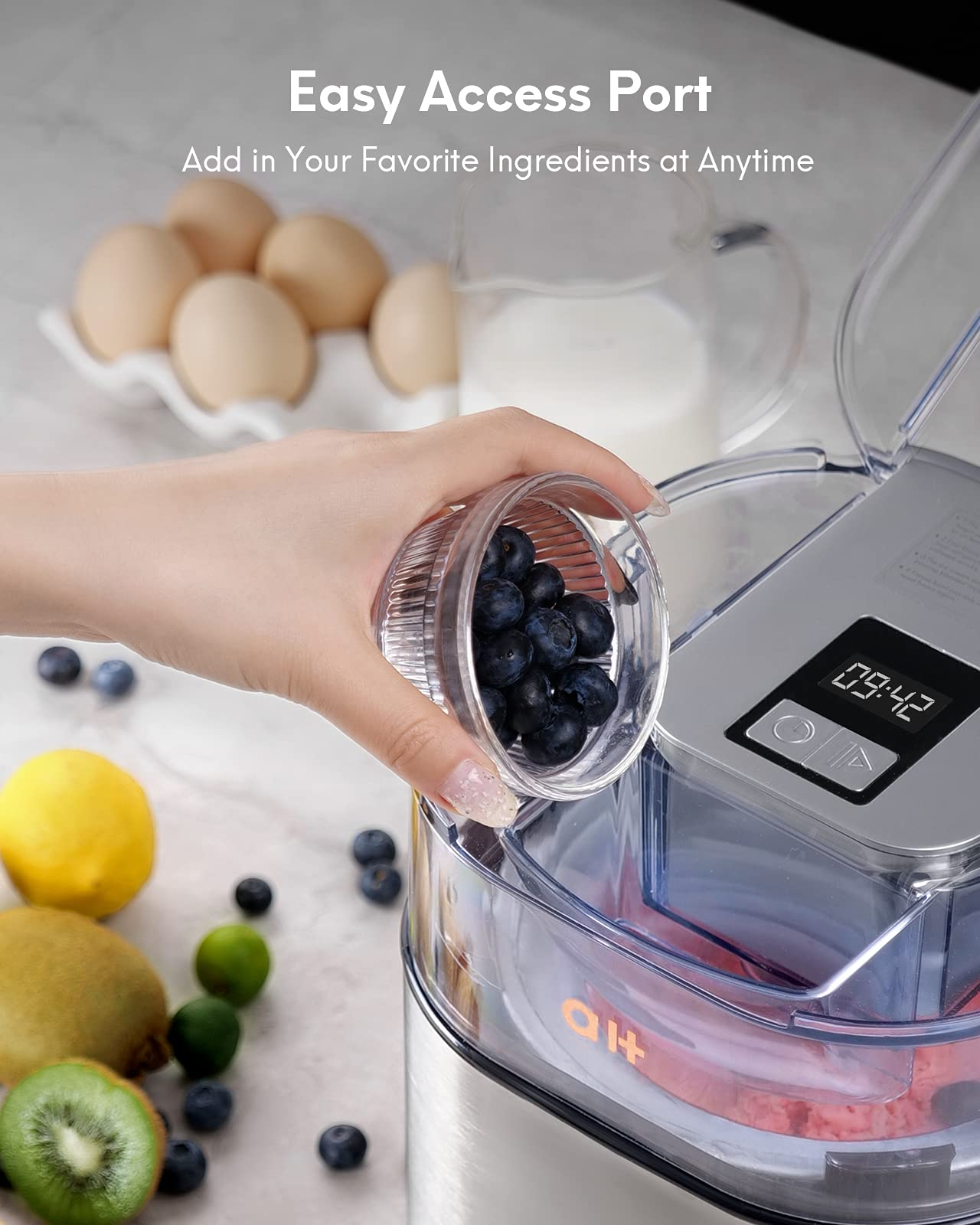 Load image into Gallery viewer, Ice Cream Maker Automatic Easy Homemade Electric Frozen Yogurt, Sorbet, Ice Cream Machine 1.5L Capacity with LCD Digital Display, Healthy Homemade DIY Food, Silver