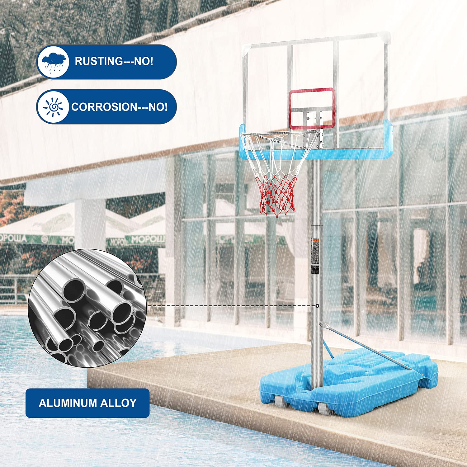 Load image into Gallery viewer, Poolside Basketball Hoop System Portable Swimming Pool Basketball Goal Set Game Stand Adjustable Height 47’’-79’’ Outdoor Indoor for Kid Adult W PVC Shatterproof Backboard Basketball Rim Net