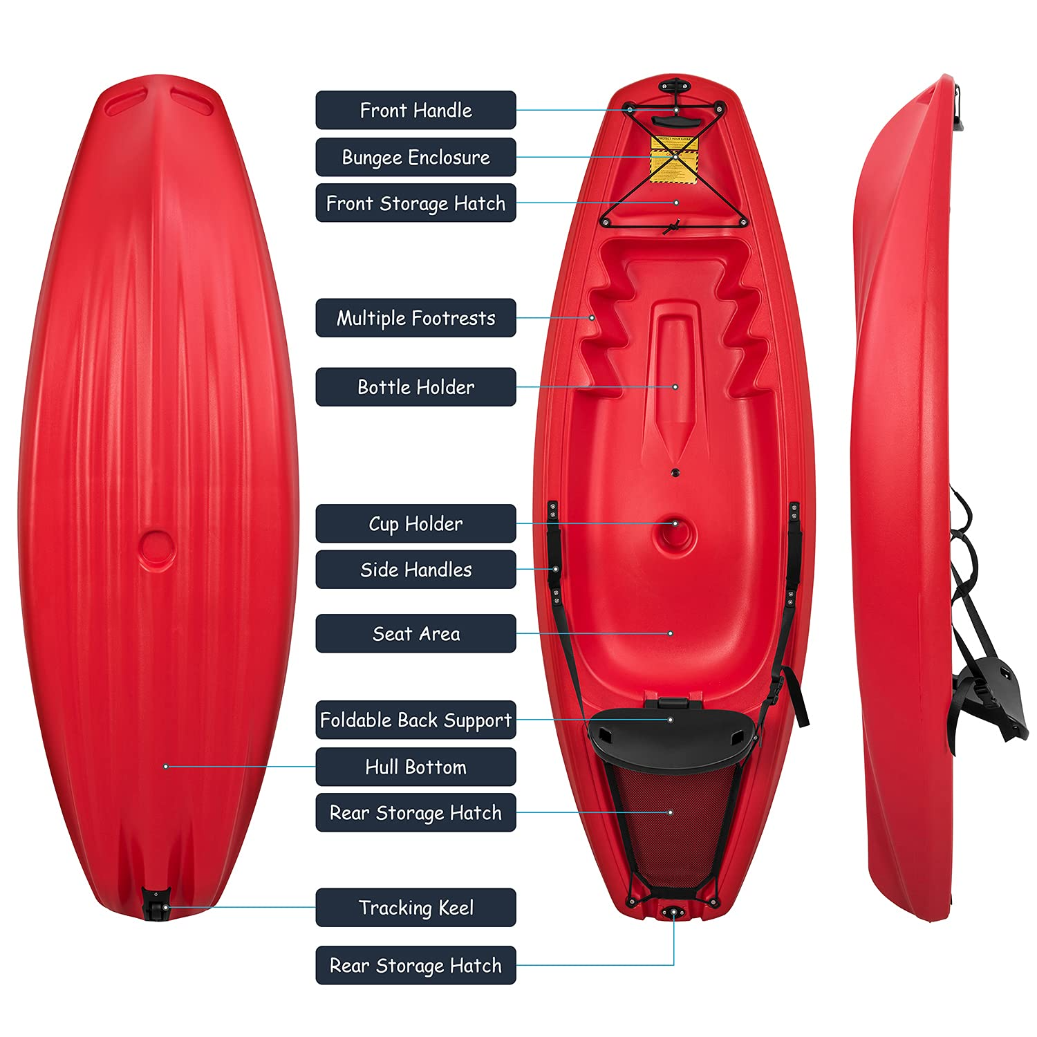 Load image into Gallery viewer, Kids Kayak Youth Kayak with Paddle Weight Capacity of 121 lbs Foldable Back Rest Cup Holders Storage Hatches
