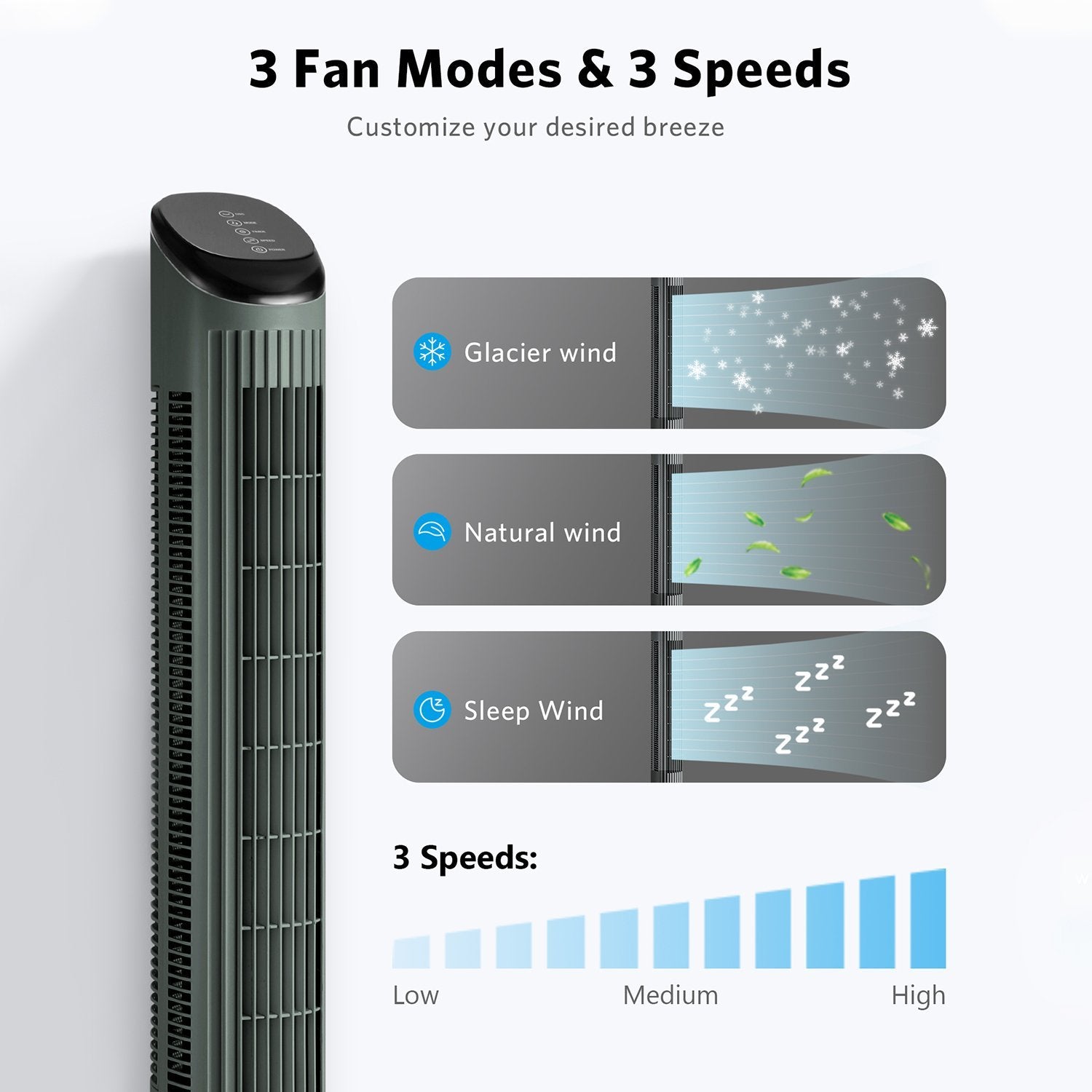 Load image into Gallery viewer, 48 Inch Tower Oscillating Fan with Remote Grey - NAIPO