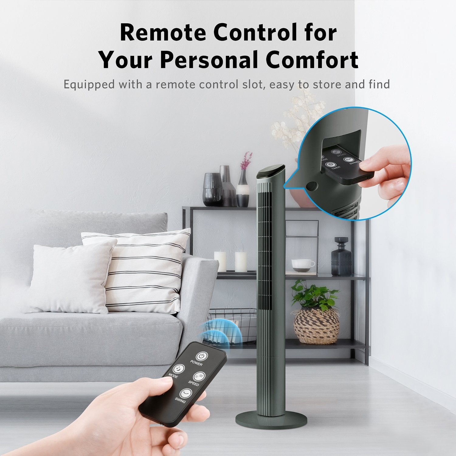 Load image into Gallery viewer, 48 Inch Tower Oscillating Fan with Remote Grey - NAIPO