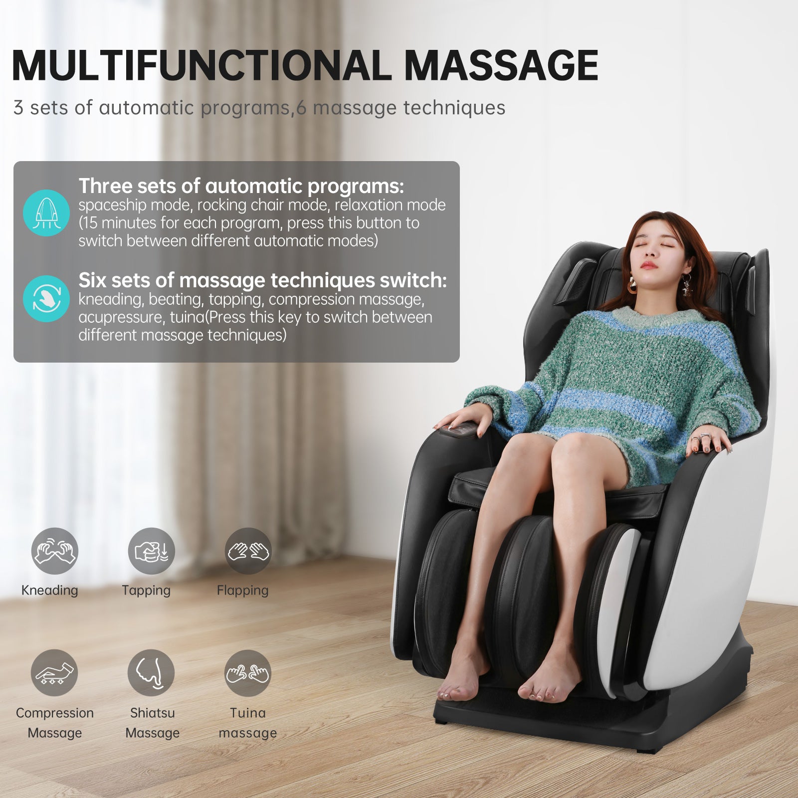 Load image into Gallery viewer, Massage Chair Full Body Zero Gravity Chair Massager, Shiatsu Massage Chair Recliner Space Saving with Bluetooth, SL Track, for Parents & Family for Home & Office Use - Black & White