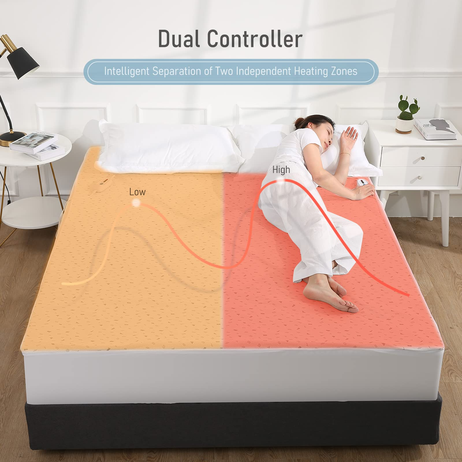 Load image into Gallery viewer, Heating Mattress Pad King Size Underblanket 78''*80'' with 4 Heating Levels, 10H Auto-off, Dual Controllers, 15" Deep Pocket, Machine Washable