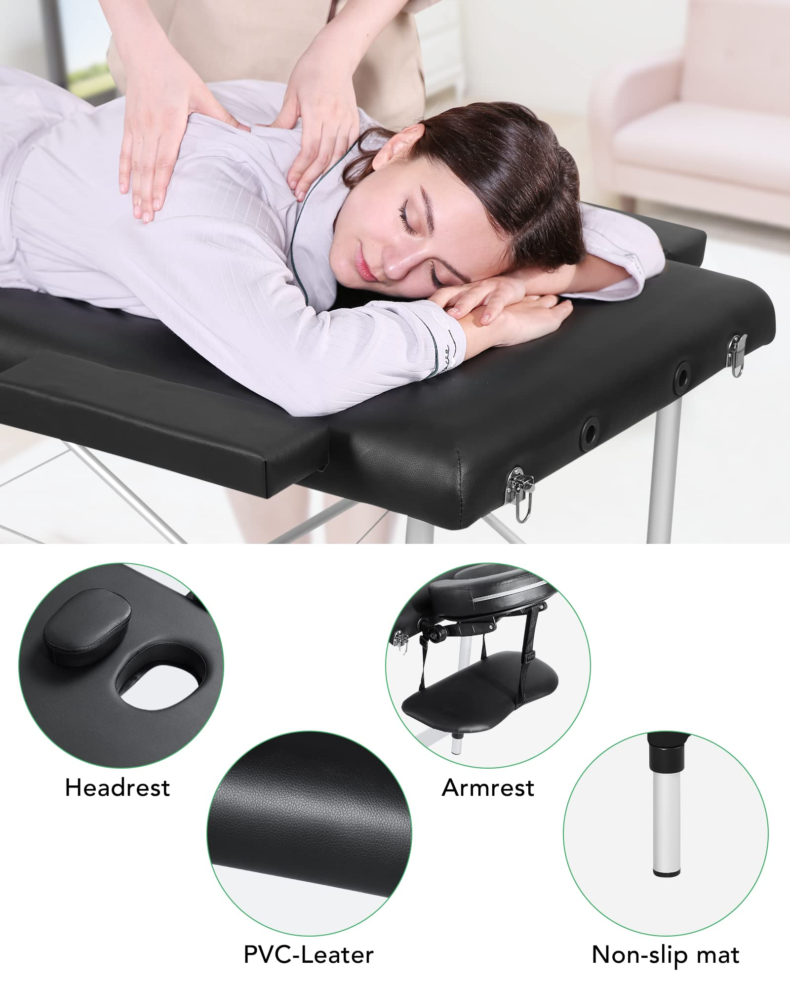 Load image into Gallery viewer, Massage Table Aluminum Foldable Massage Bed Ergonomically Height Adjustable with Carrying Bag Slowly Rebounding Foam Leather Cover for massage for Home Use
