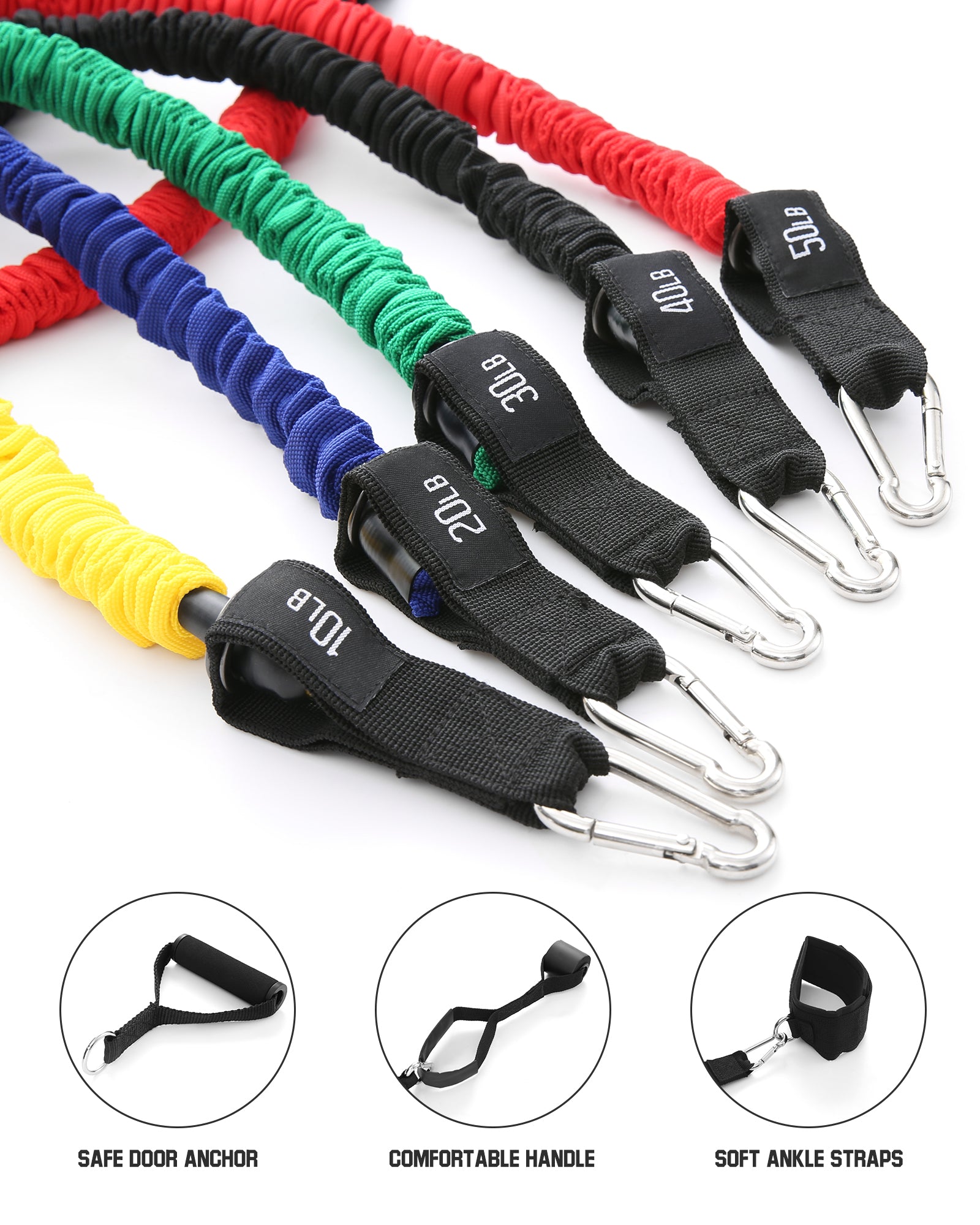 Load image into Gallery viewer, Resistance Bands Set Exercise Bands, Stackable up to 150 lbs Workout Tubes for Resistance Training, Fitness, Suspension, Speed Strength, Baseball Softball Training, Home Gym, Yoga, Indoor & Outdoor