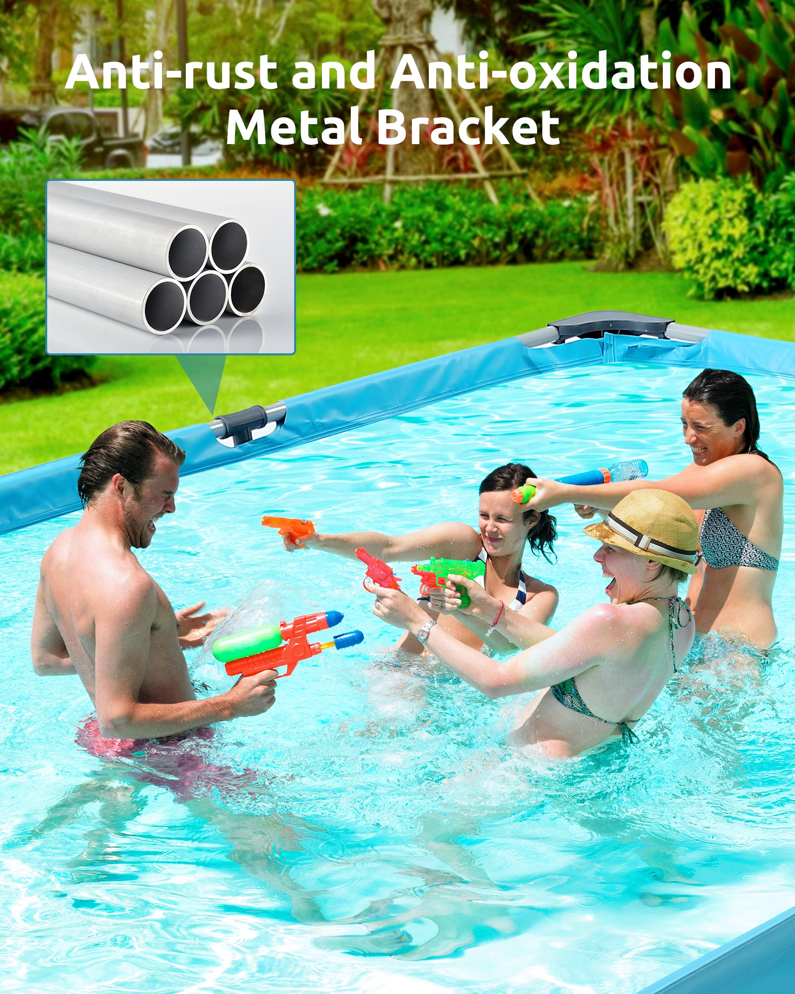 Load image into Gallery viewer, Swimming Pool Above Ground Swimming Pool Rectangle Swimming Pool with Metal Frame and Accessories 118x79x29.5 Inch for Child & Adult Backyard Lawn Bule