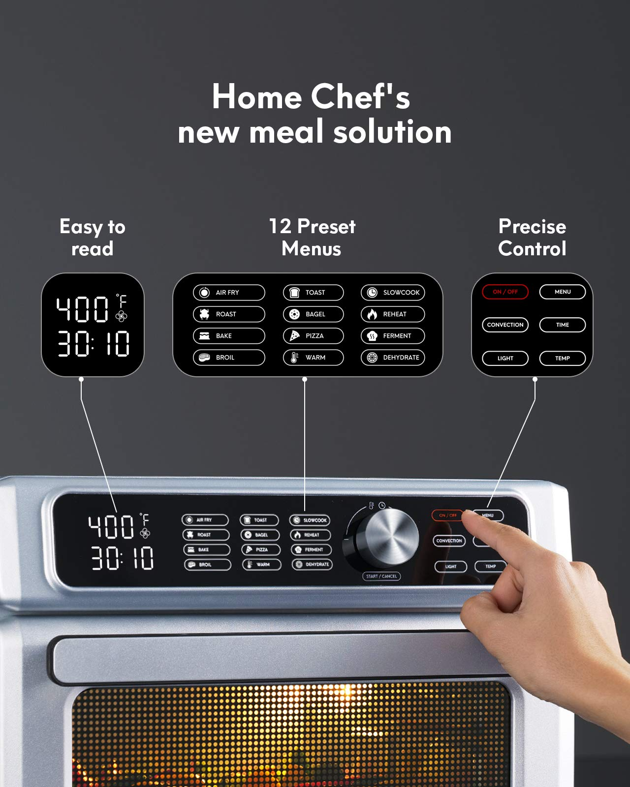 Load image into Gallery viewer, Toaster Oven 12-in-1 Air Fryer Combo, Digital Convection Oven And Dehydrator for Chicken,Pizza and Cookies, Large 24 QT Countertop Oven with 100 Online Recipes, Stainless Steel, 1700W