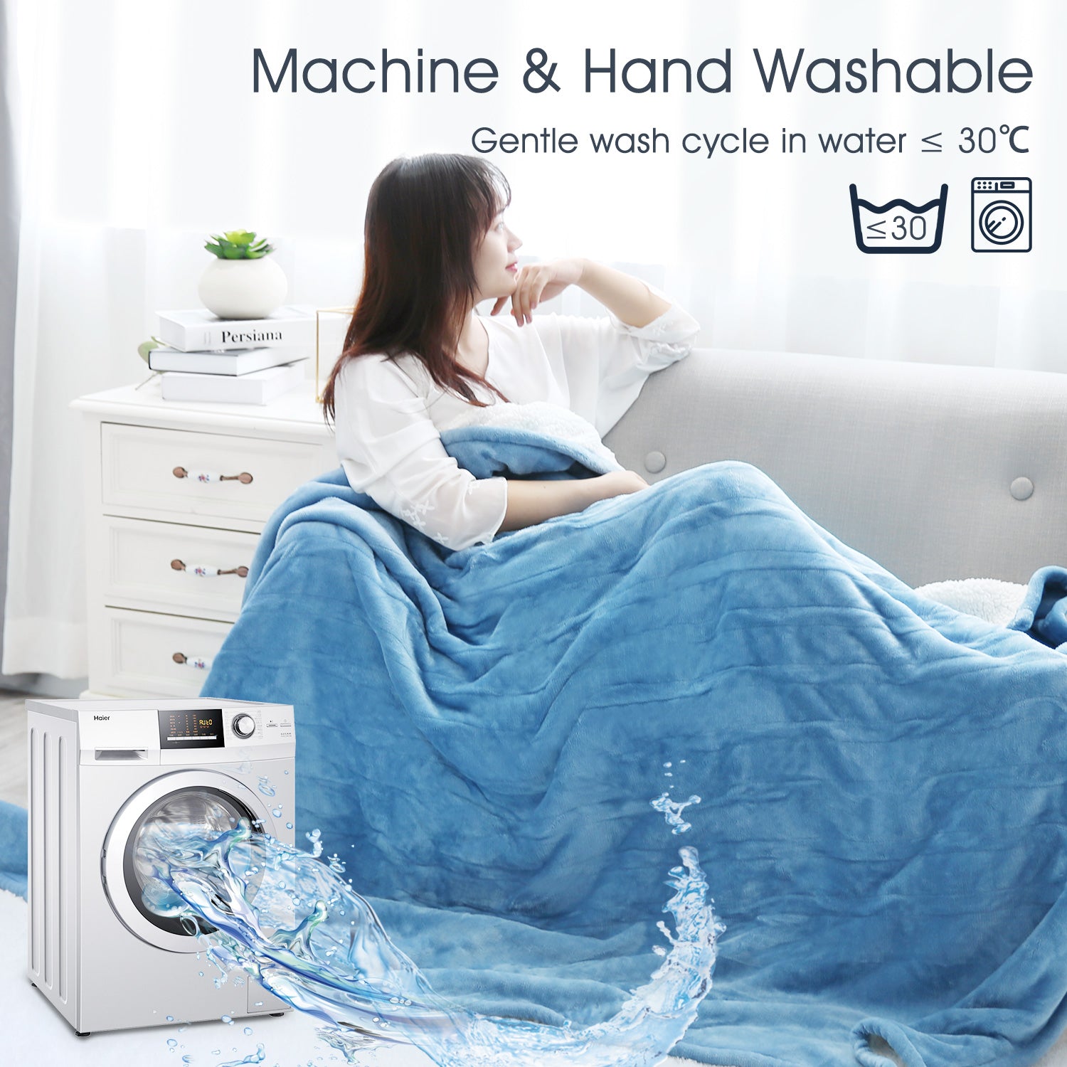 Load image into Gallery viewer, Electric Blanket Twin Size 62"x 84" Flannel Blanket, Fast Heating, 10 Hours Auto-Off, 4 Heat Settings, Machine Washable - Blue