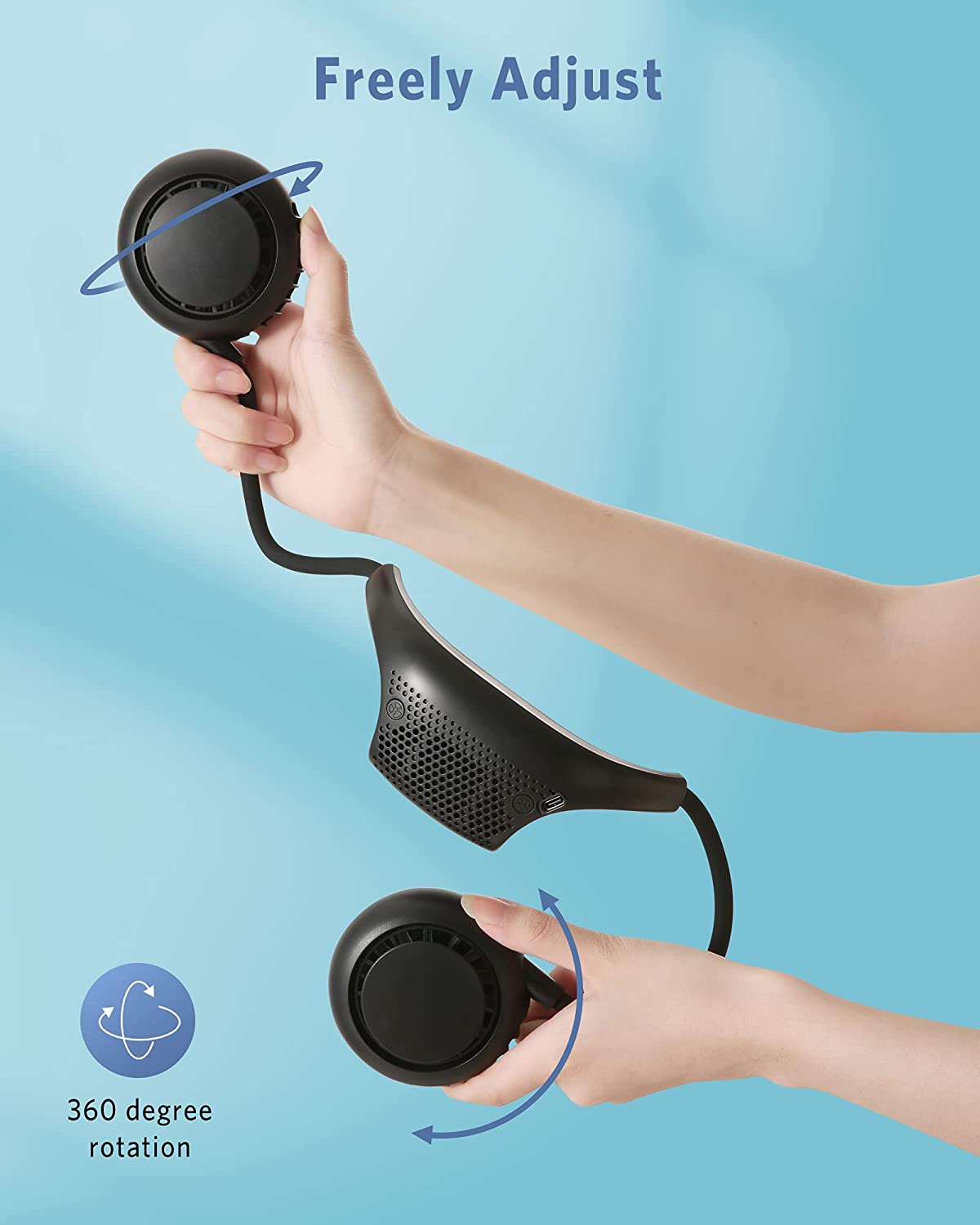 Load image into Gallery viewer, Portable Neck Fan with Refrigeration, Personal Cooling Fans, 3 Wind Speeds, 4800mAh Battery Operated Rechargeable USB Fan for Home Office Outdoor-Black