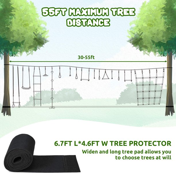 Load image into Gallery viewer, Ninja Warrior Obstacle Course for Kids Ninja Slackline Kit Backyard Outside with 2×55 ft Slackline 16 Accessories for Kids, Slackline Capacity 1320lbs with Adjustable Buckles Tree Protectors Carry Bag