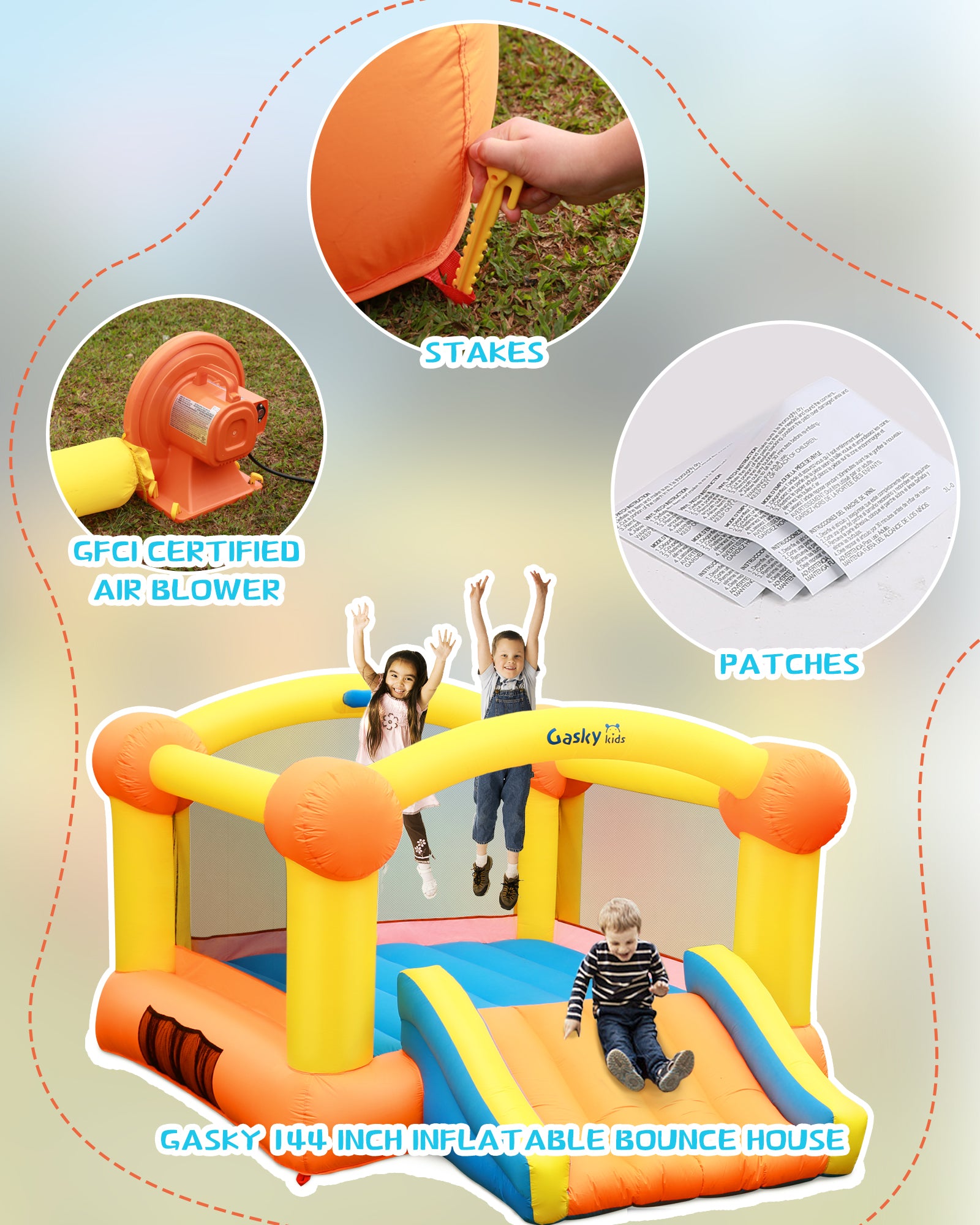 Load image into Gallery viewer, Bounce House Bouncy House Inflatable Bounce House Bouncing House 12x9x5.7FT Large Bouncing Area W Slide,Blower,Basketball Hoop, Repair Patches, Storage Bag for Ages 3-8 Years Kids Outdoor