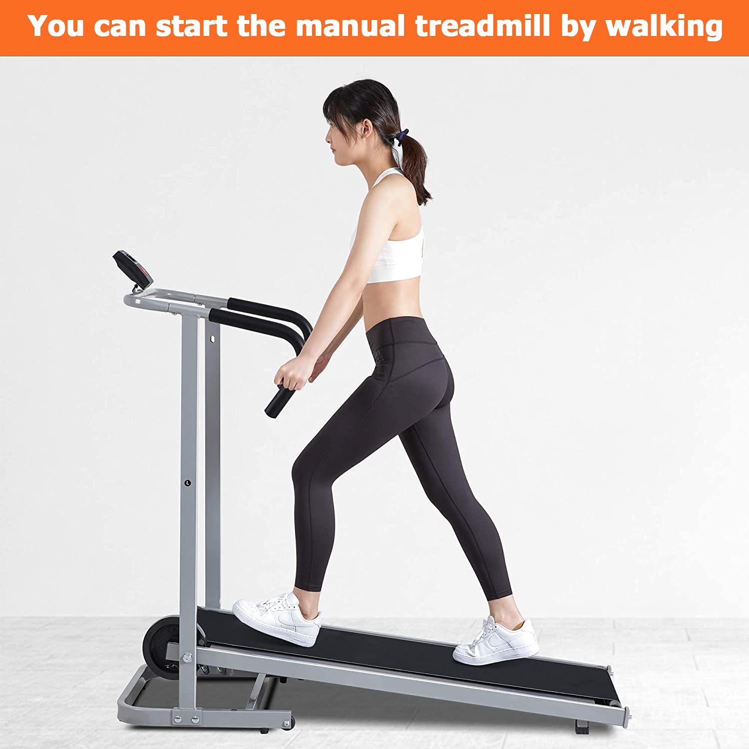 Load image into Gallery viewer, Treadmill Foldable Manual Walking Running Machine with LCD Display, Portable Wheels and Max Capacity 242 LBS for Home Use
