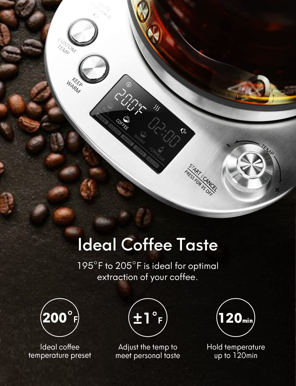 Load image into Gallery viewer, Electric tea kettle 1.7L glass teapot, Smart tea maker with level temperature control, 100% stainless steel inner lid, Heat transfer unit & bottom, Auto off & Anti-boil protection Boiling, BPA free
