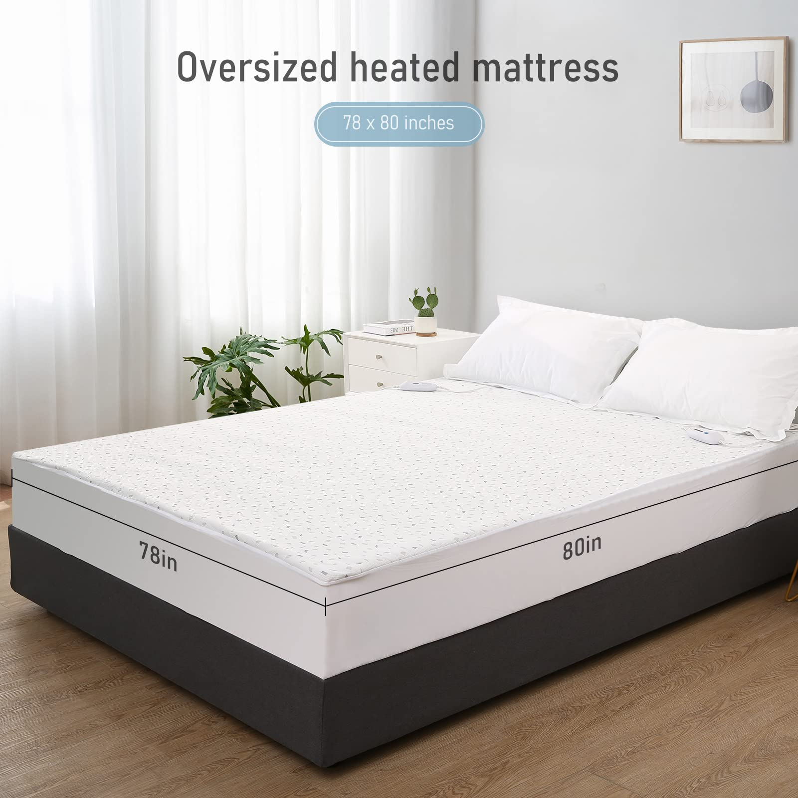Load image into Gallery viewer, Heating Mattress Pad King Size Underblanket 78''*80'' with 4 Heating Levels, 10H Auto-off, Dual Controllers, 15" Deep Pocket, Machine Washable