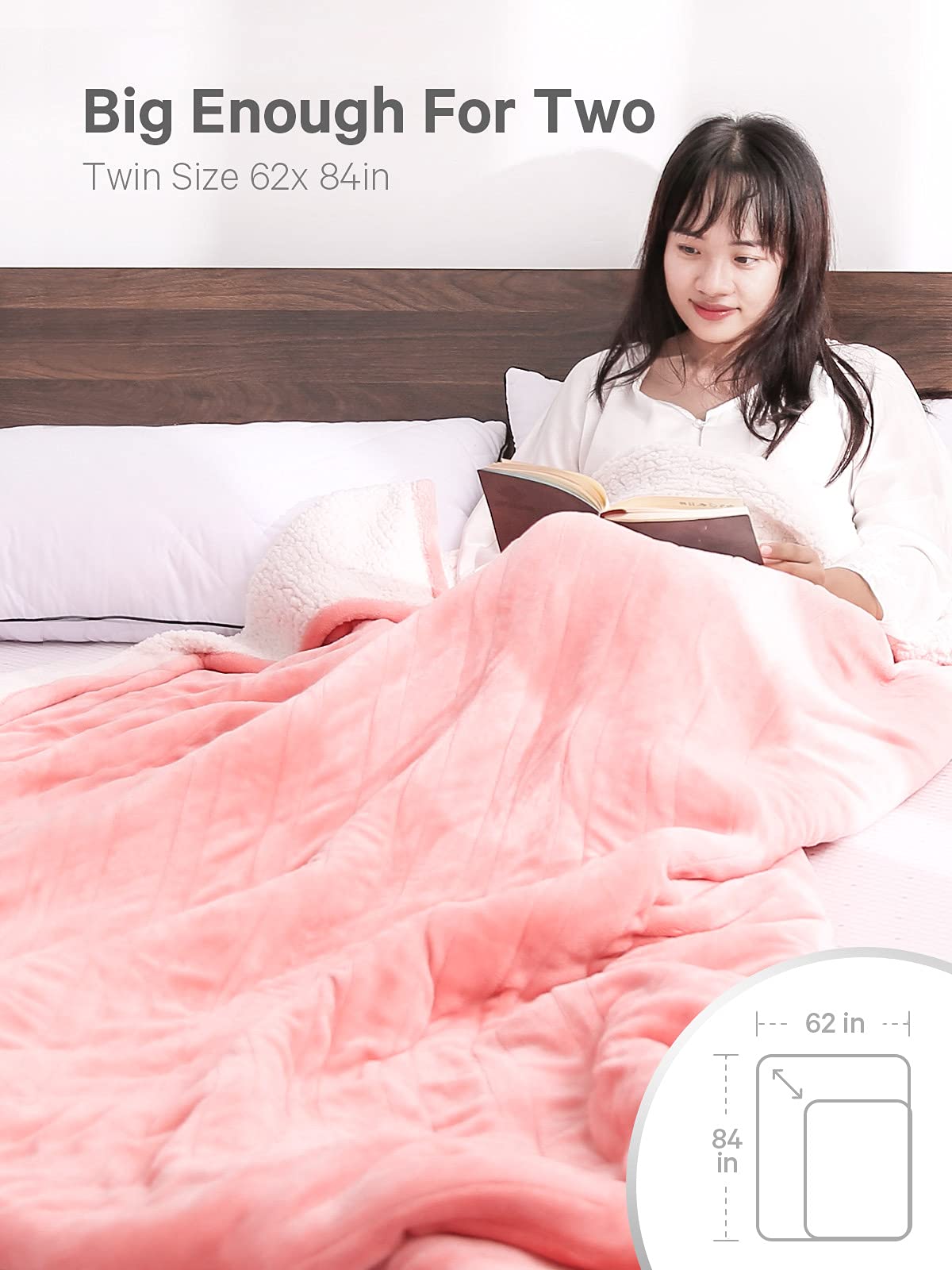 Load image into Gallery viewer, Electric Heated Blanket Twin Size 62"x 84" Flannel & Sherpa Reversible Blanket for Full Body with 10 Hours Auto Off & 4 Heat Settings, Fast Heating and Machine Washable, Home Office Use-Pink