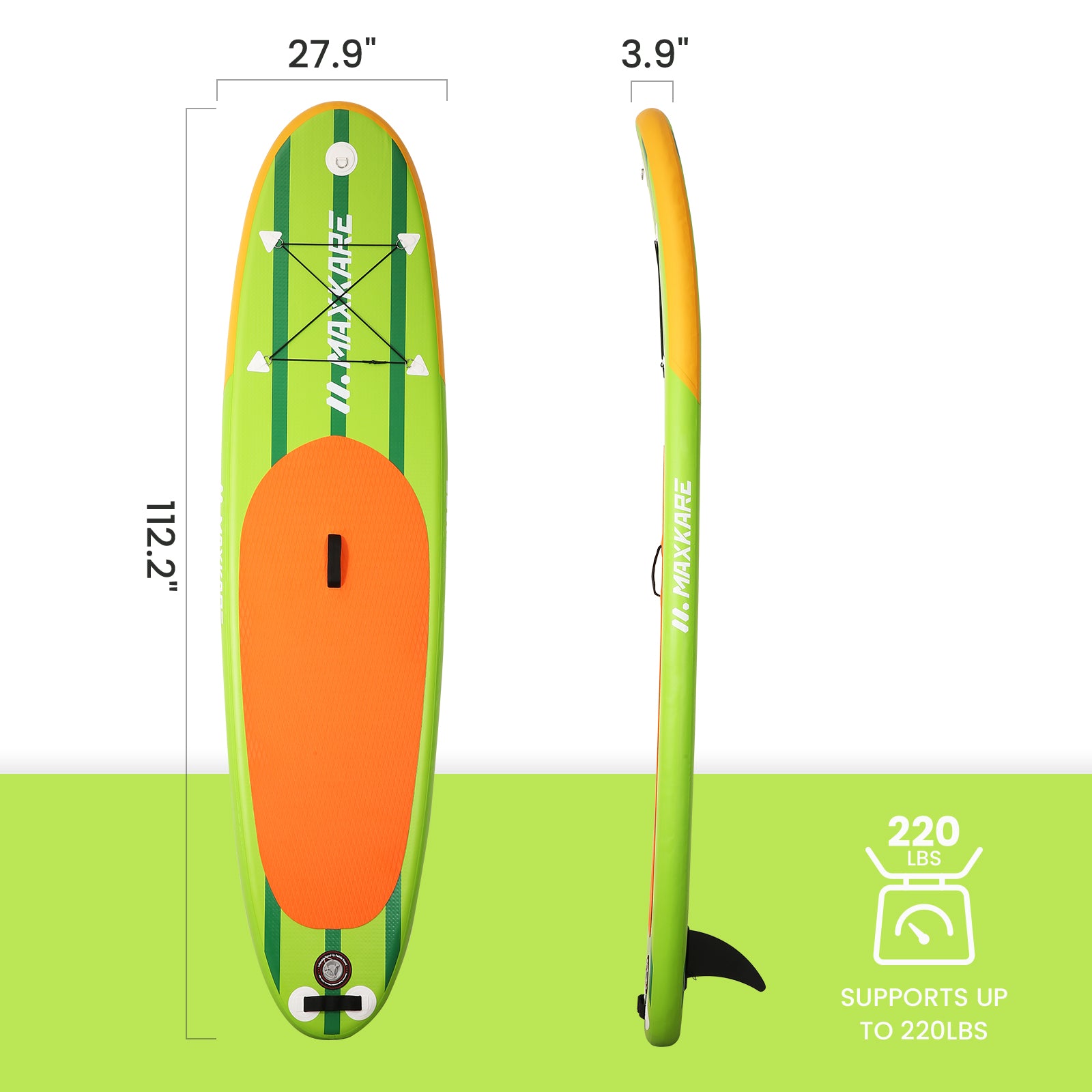 Load image into Gallery viewer, Inflatable Paddle Board Stand Up Paddle Board 112*28*4 Inch with Paddle, Leash, Carrying Bag, for Paddling, Surfing, Fishing, Yoga for Adults &amp; Youth &amp; Kids - Green
