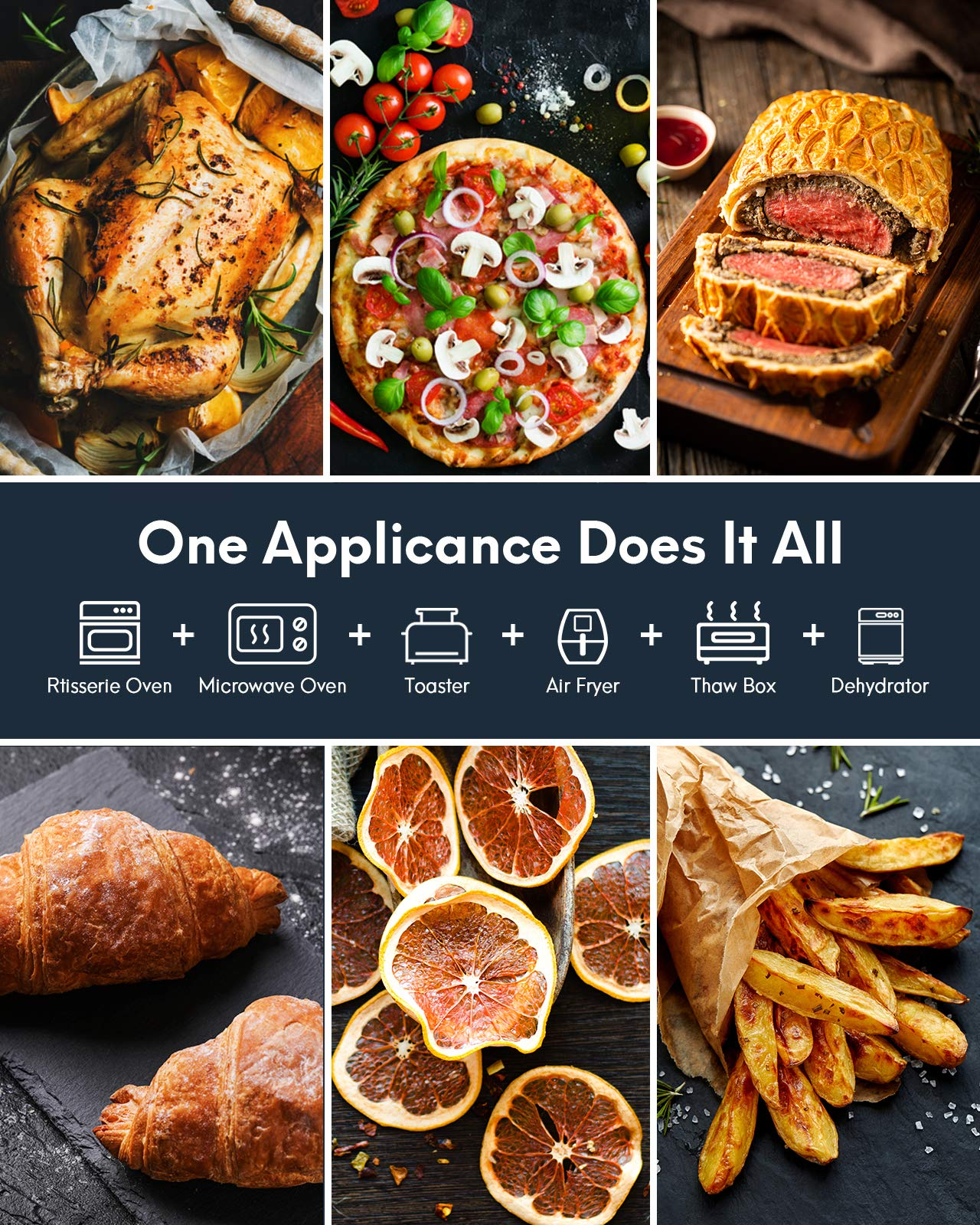 Load image into Gallery viewer, Toaster Oven 12-in-1 Air Fryer Combo, Digital Convection Oven And Dehydrator for Chicken,Pizza and Cookies, Large 24 QT Countertop Oven with 100 Online Recipes, Stainless Steel, 1700W