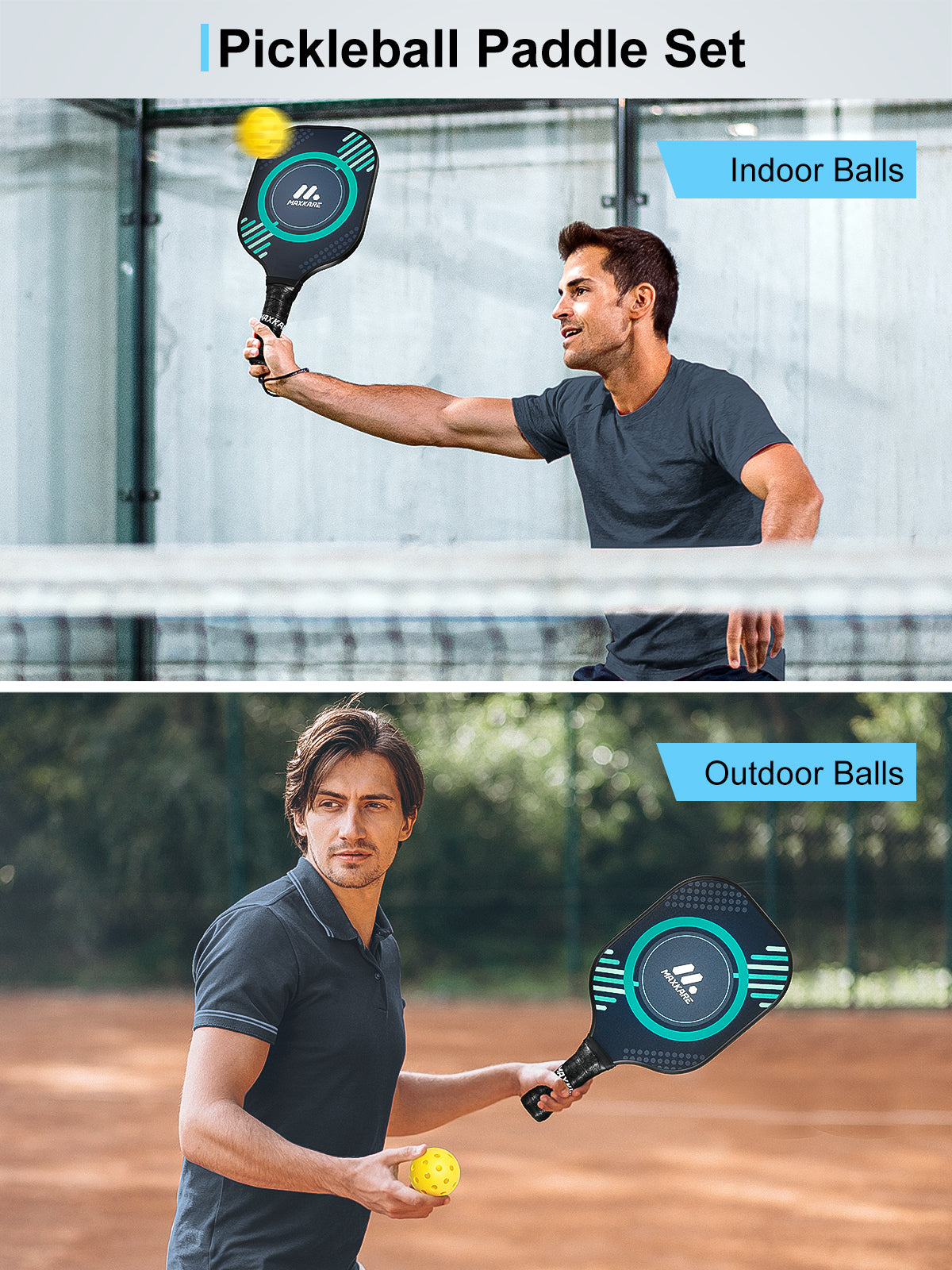 Load image into Gallery viewer, Graphite Pickleball Paddle Set, Pickleball Racquet Pickle-Ball Equipment for Men and Women, 2 Rackets and 4 Balls with Portable Carry Bag