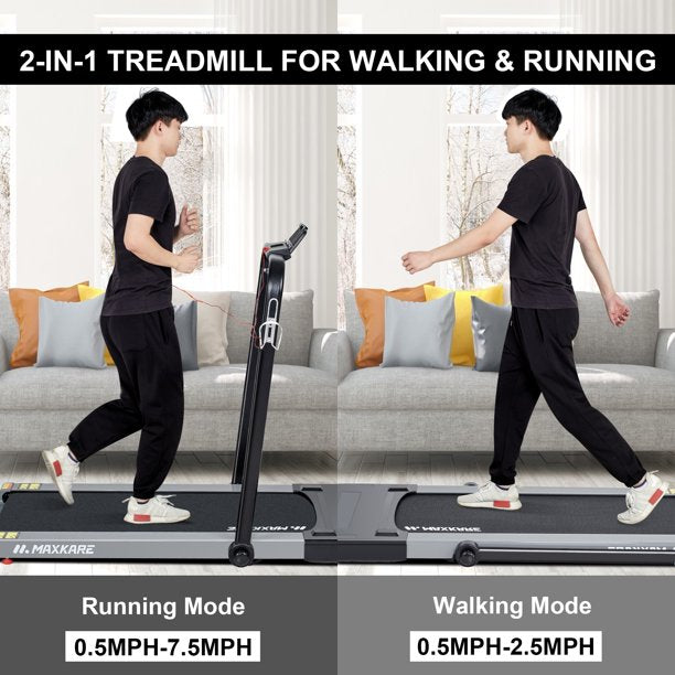 Load image into Gallery viewer, 2-in-1 Folding Electric Treadmill, Flat Under Desk Treadmill for Home/Office, Walking Running Machine with Remote Control, Installation-Free Space Saving
