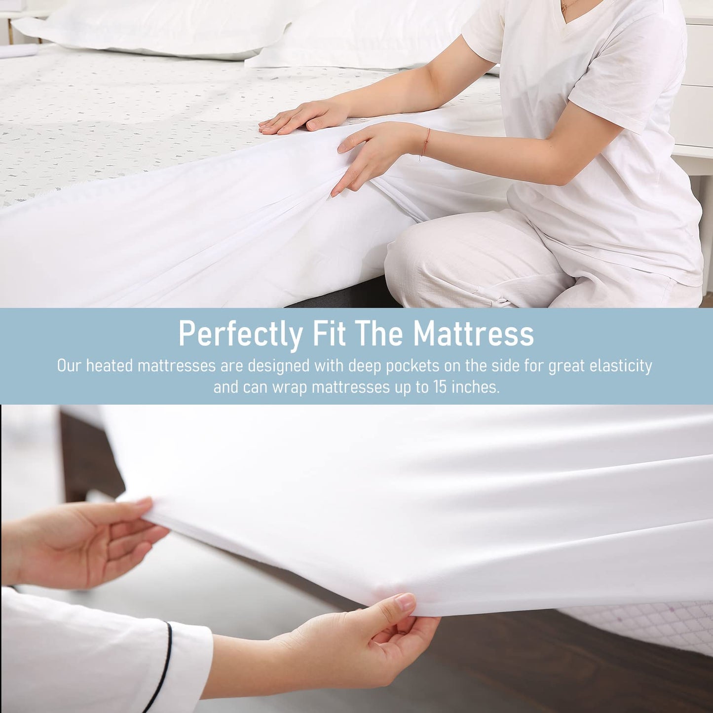 MARNUR Heated Mattress Pad Queen Size with Dual Control, 4 Heating Levels, 10H Auto-off, Machine Washable for Adults