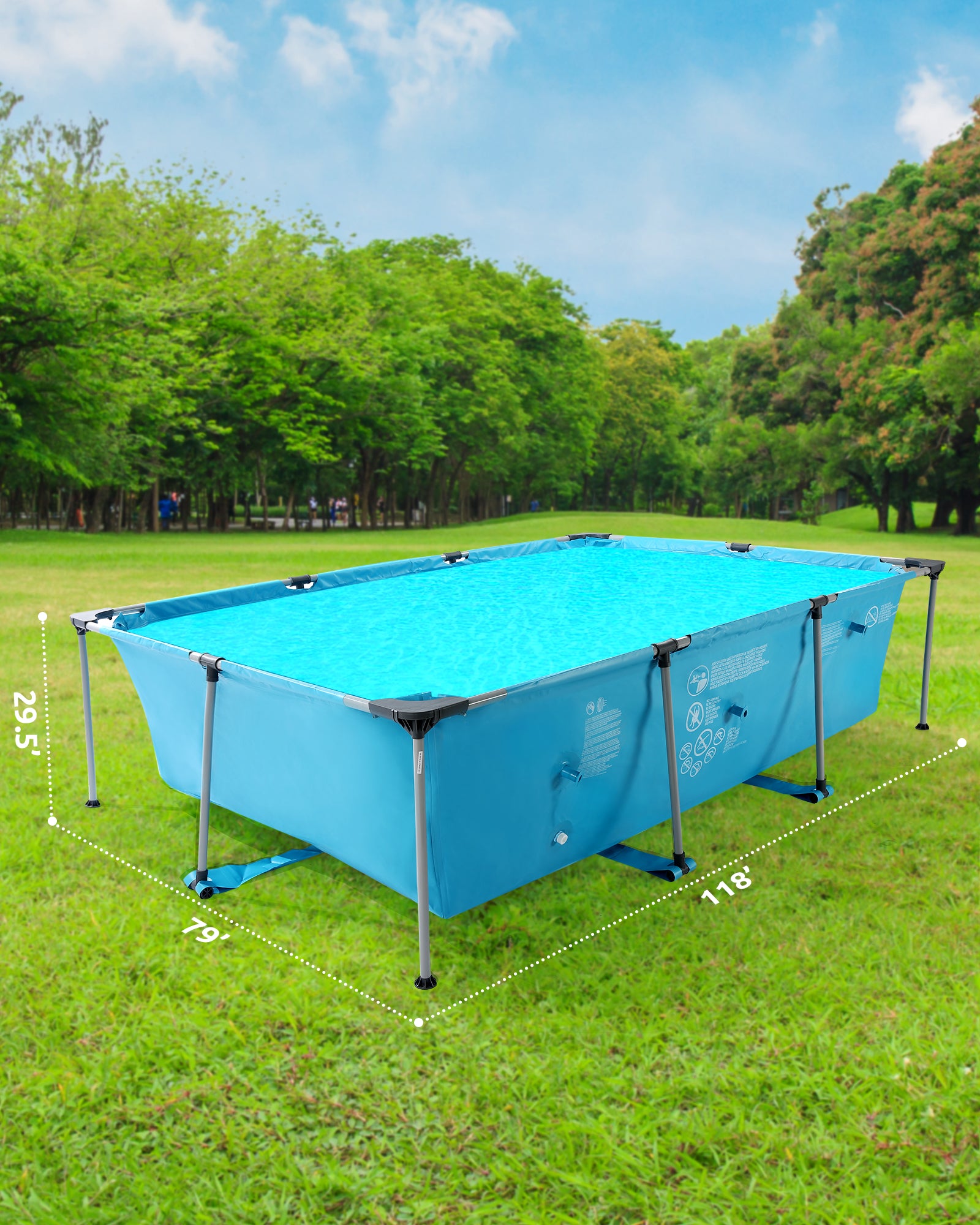 Load image into Gallery viewer, Swimming Pool Above Ground Swimming Pool Rectangle Swimming Pool with Metal Frame and Accessories 118x79x29.5 Inch for Child & Adult Backyard Lawn Bule